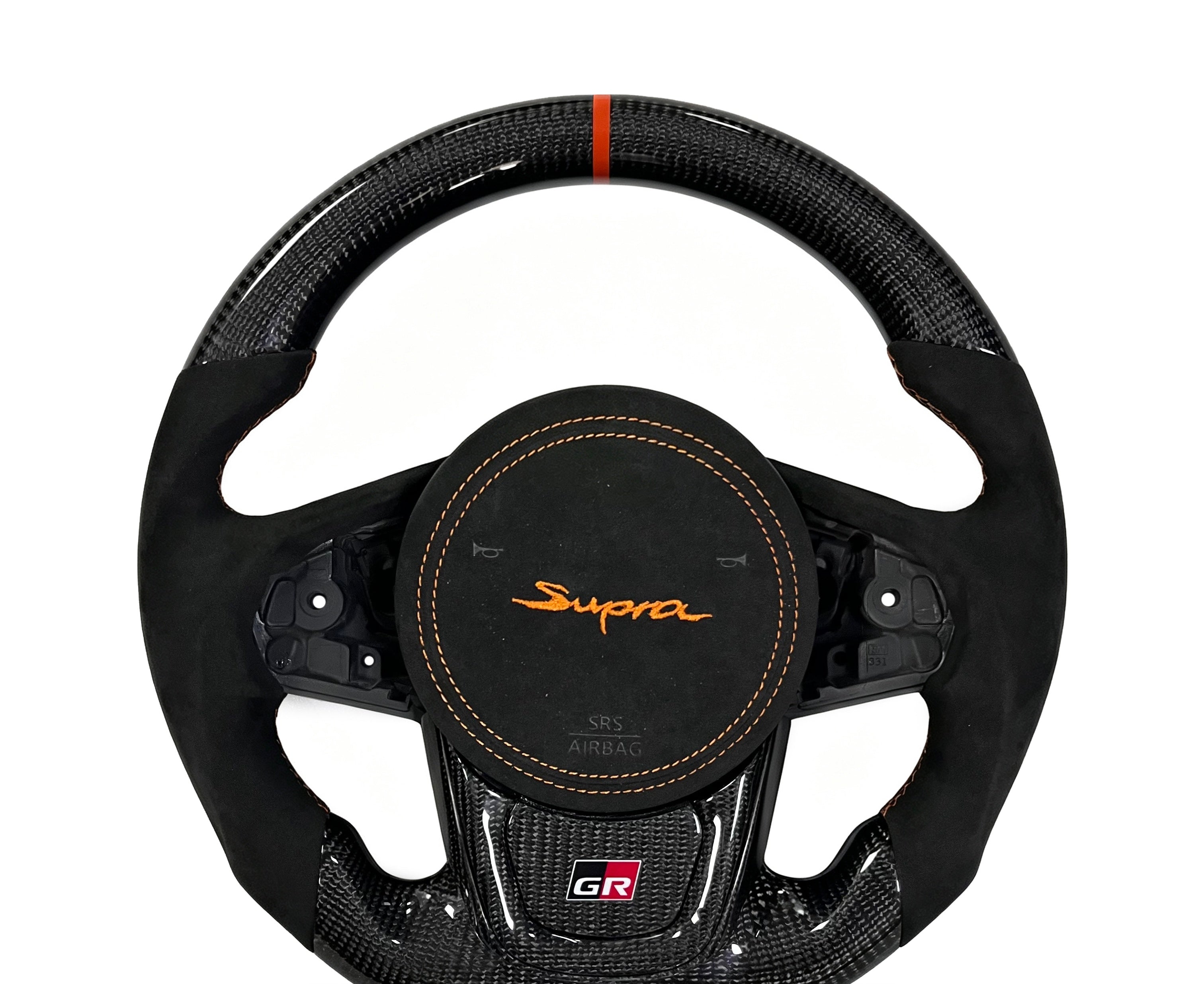 Toyota GR Supra Carbon Fibre & Alcantara Steering Wheel (Design 17) on a clean white background