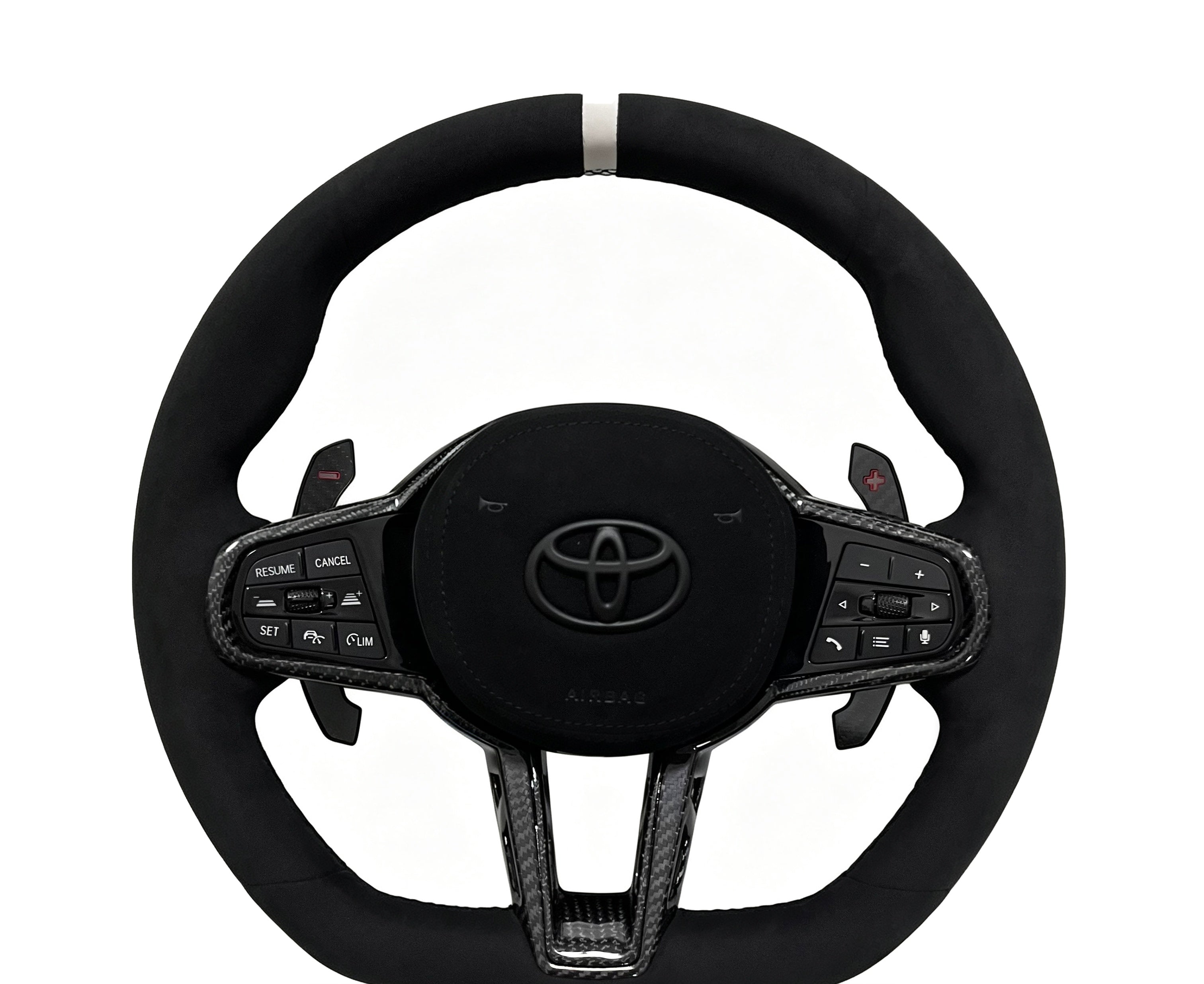 Toyota GR Supra Alcantara Steering Wheel (Design 15) on a clean white background
