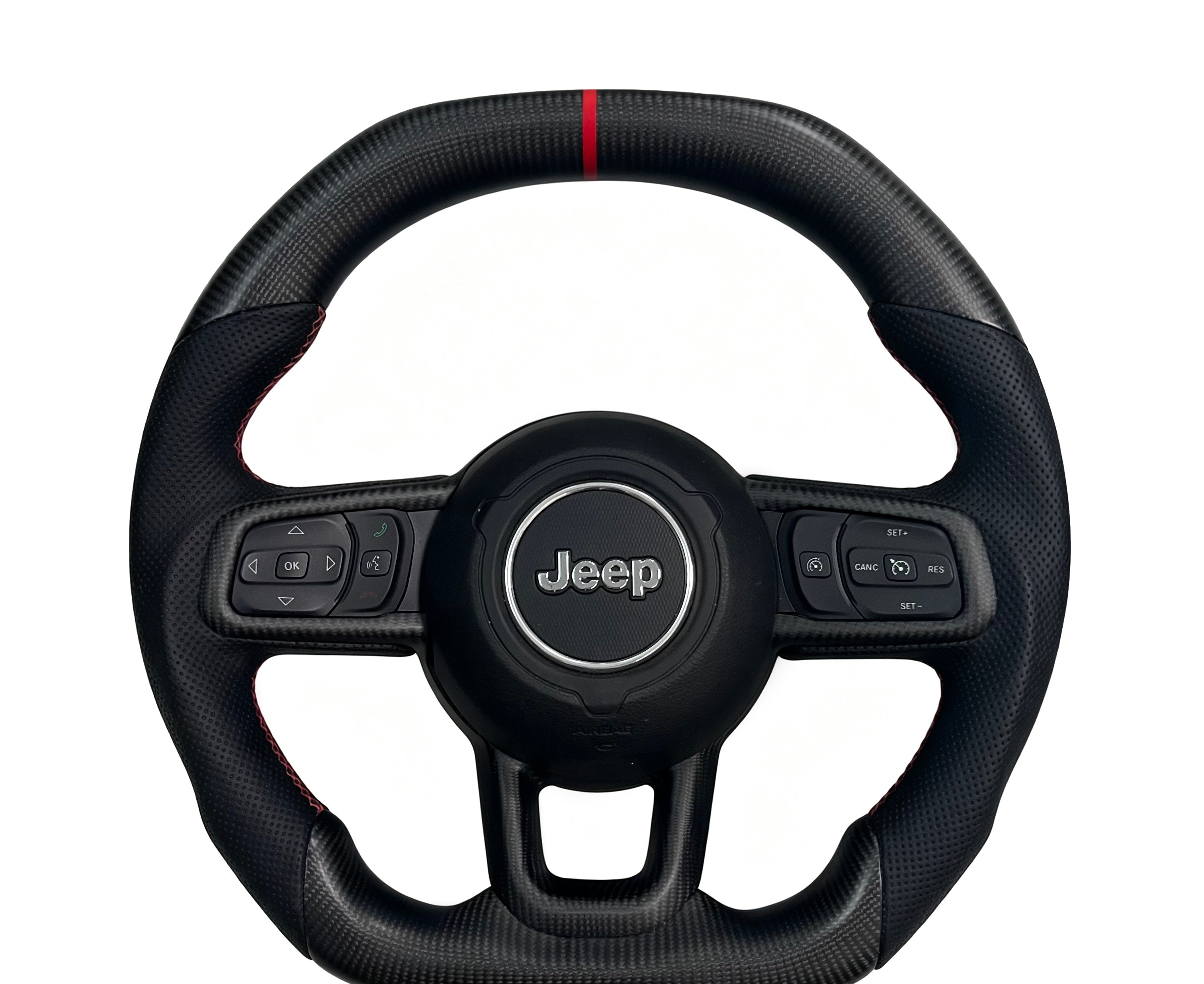 Jeep Carbon Fibre & Perforated Leather Steering Wheel (Design 2) on a clean white background