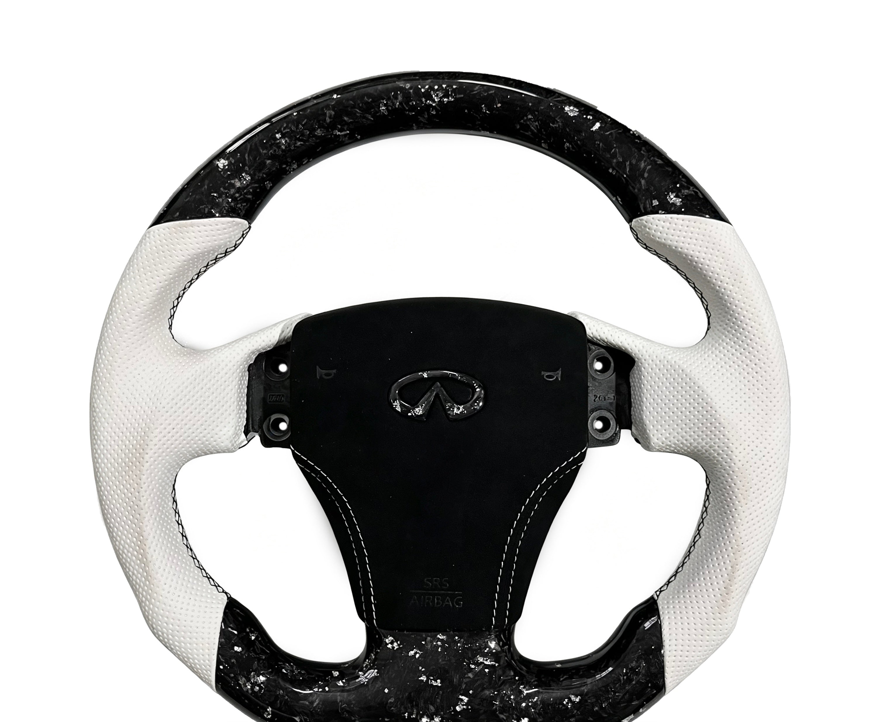 Infiniti Forged Carbon Fibre & Perforated Leather Steering Wheel (Design 03) on a clean white background