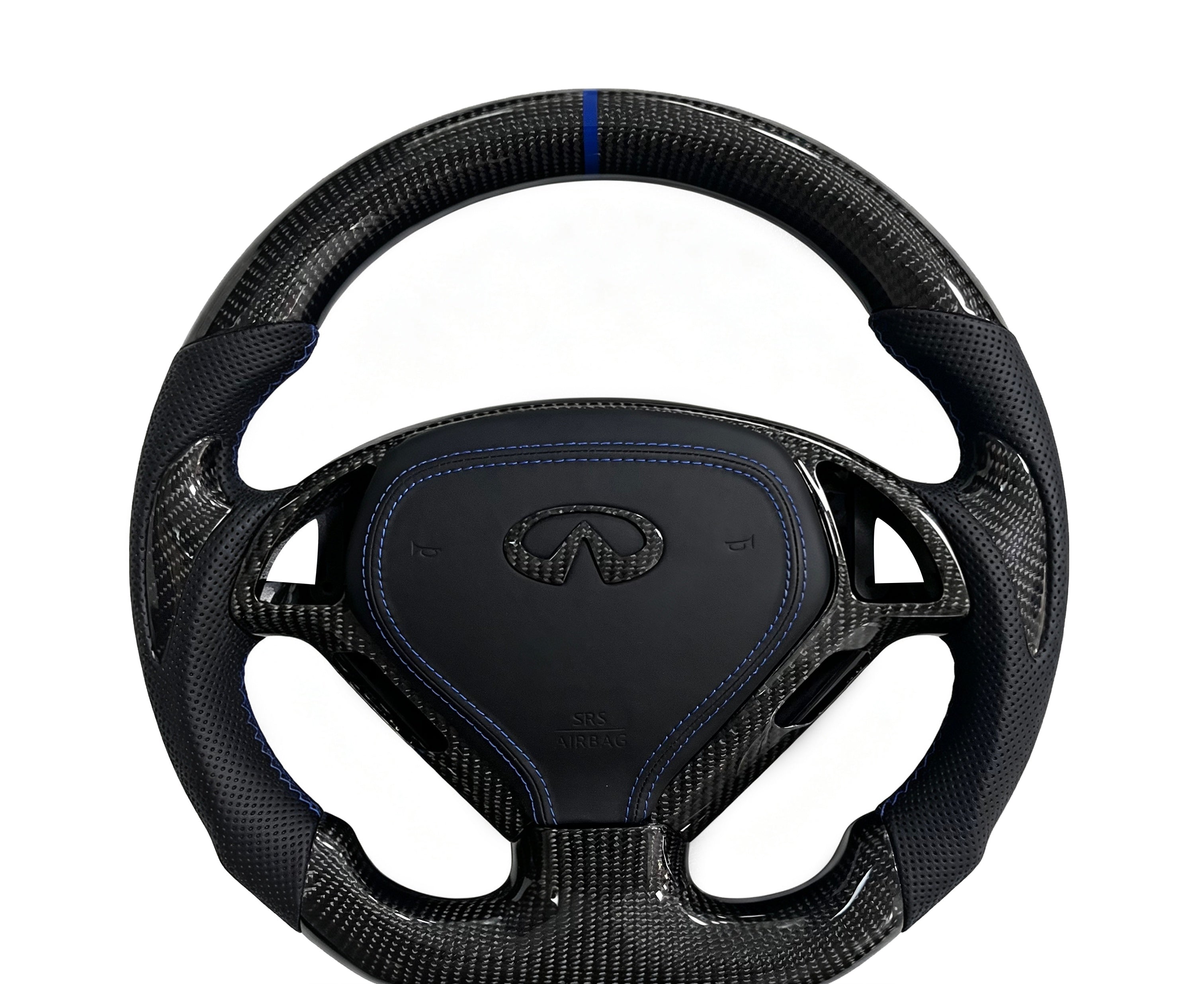 Infiniti Carbon Fibre & Perforated Leather Steering Wheel (Design 01) on a clean white background