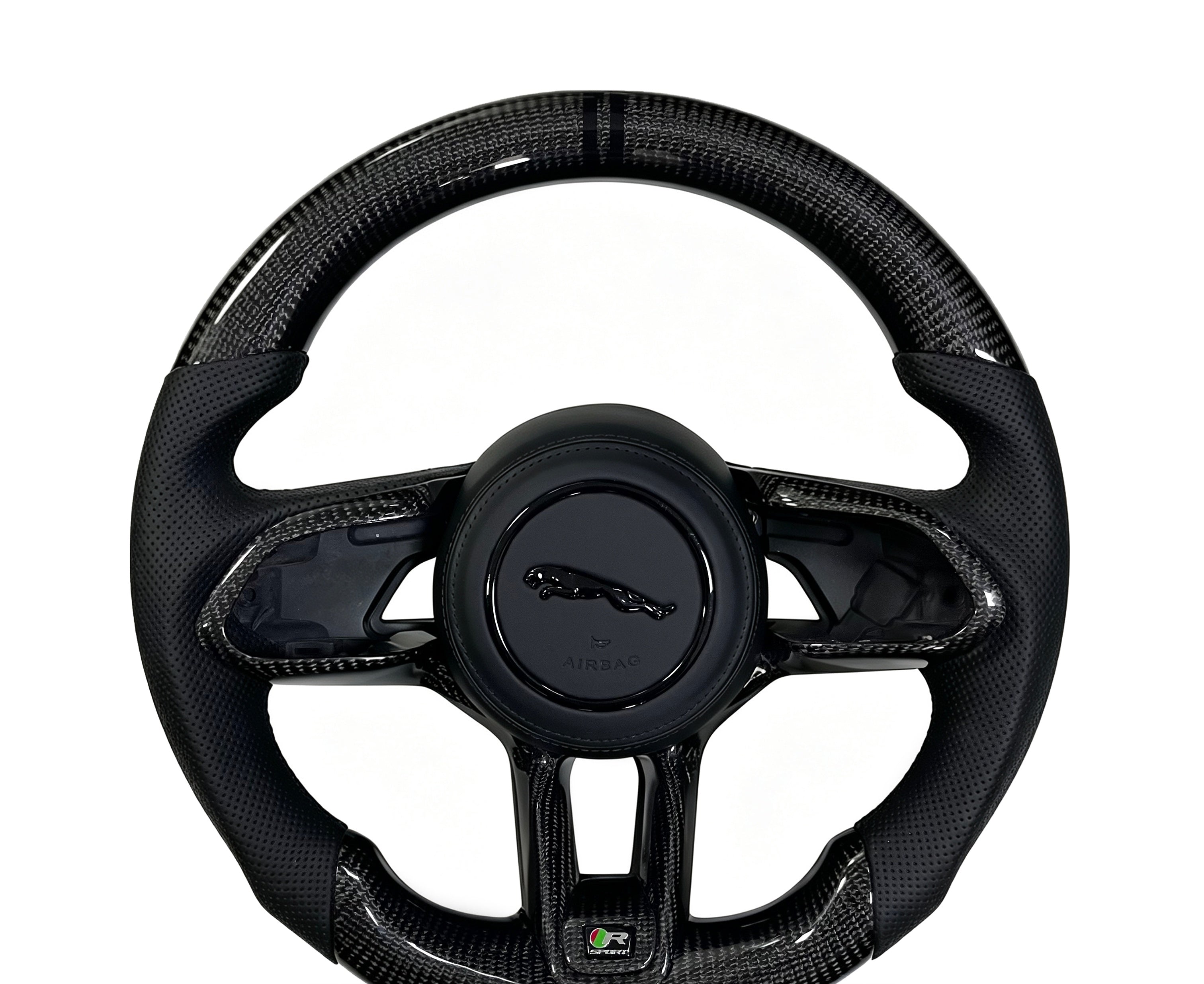 Jaguar Carbon Fibre & Perforated Leather Steering Wheel (Design 4) on a clean white background