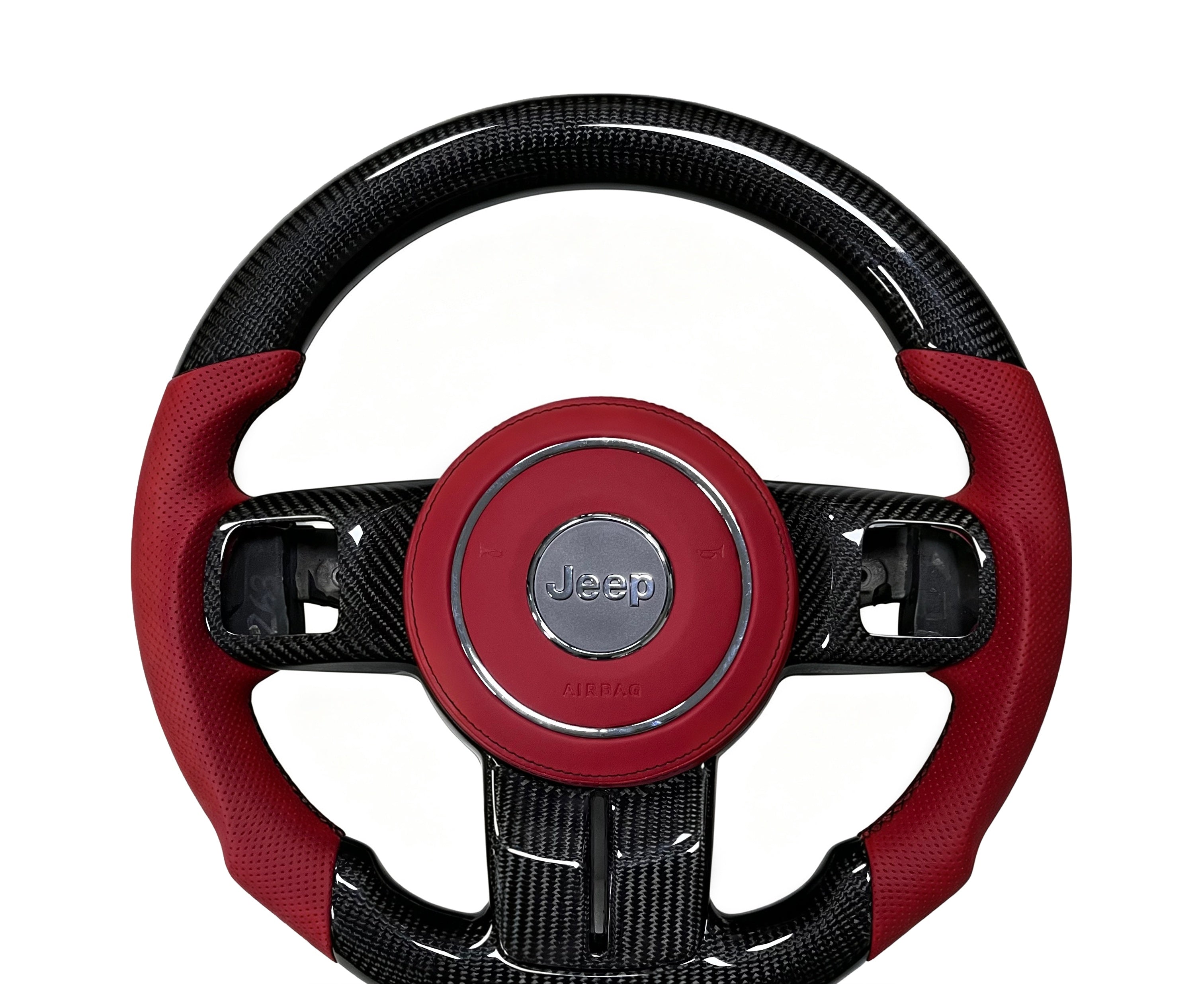 Jeep Carbon Fibre & Perforated Leather Steering Wheel (Design 1) on a clean white background