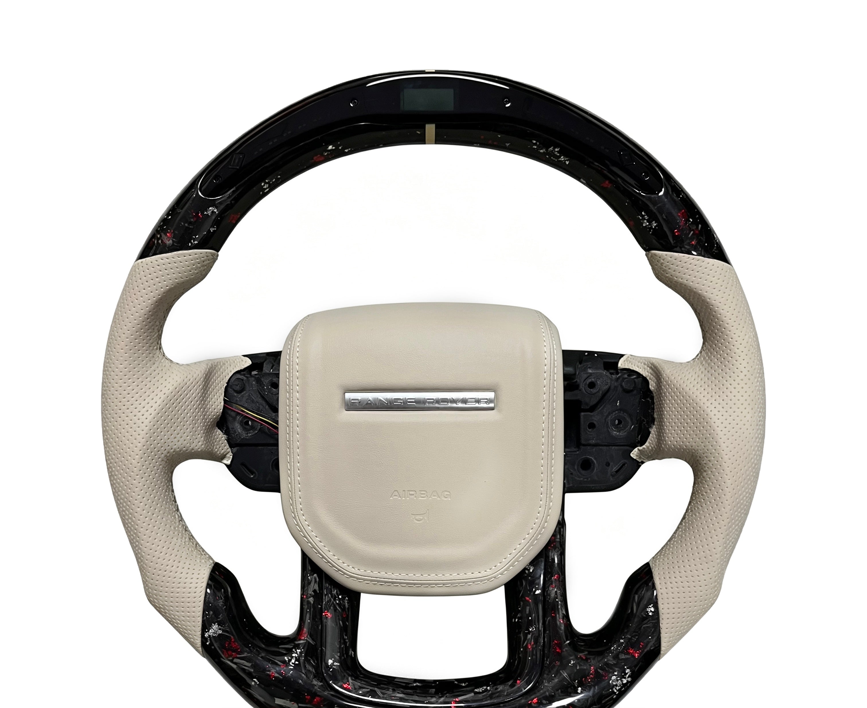 Range Range Rover Forged Carbon Fibre & Perforated Leather Steering Wheel (Design 1) on a clean white background