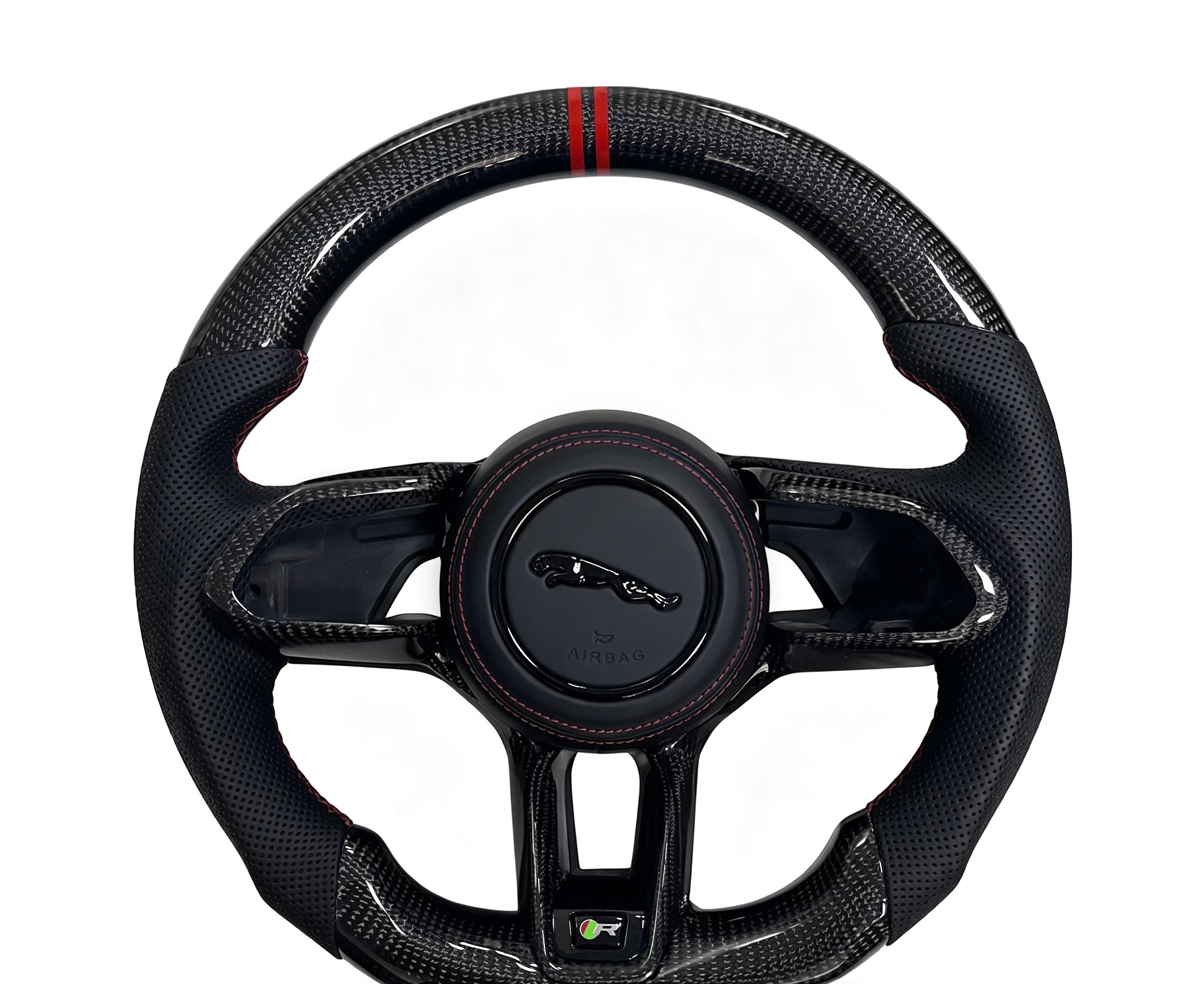 Jaguar Carbon Fibre & Perforated Leather Steering Wheel (Design 8) on a clean white background