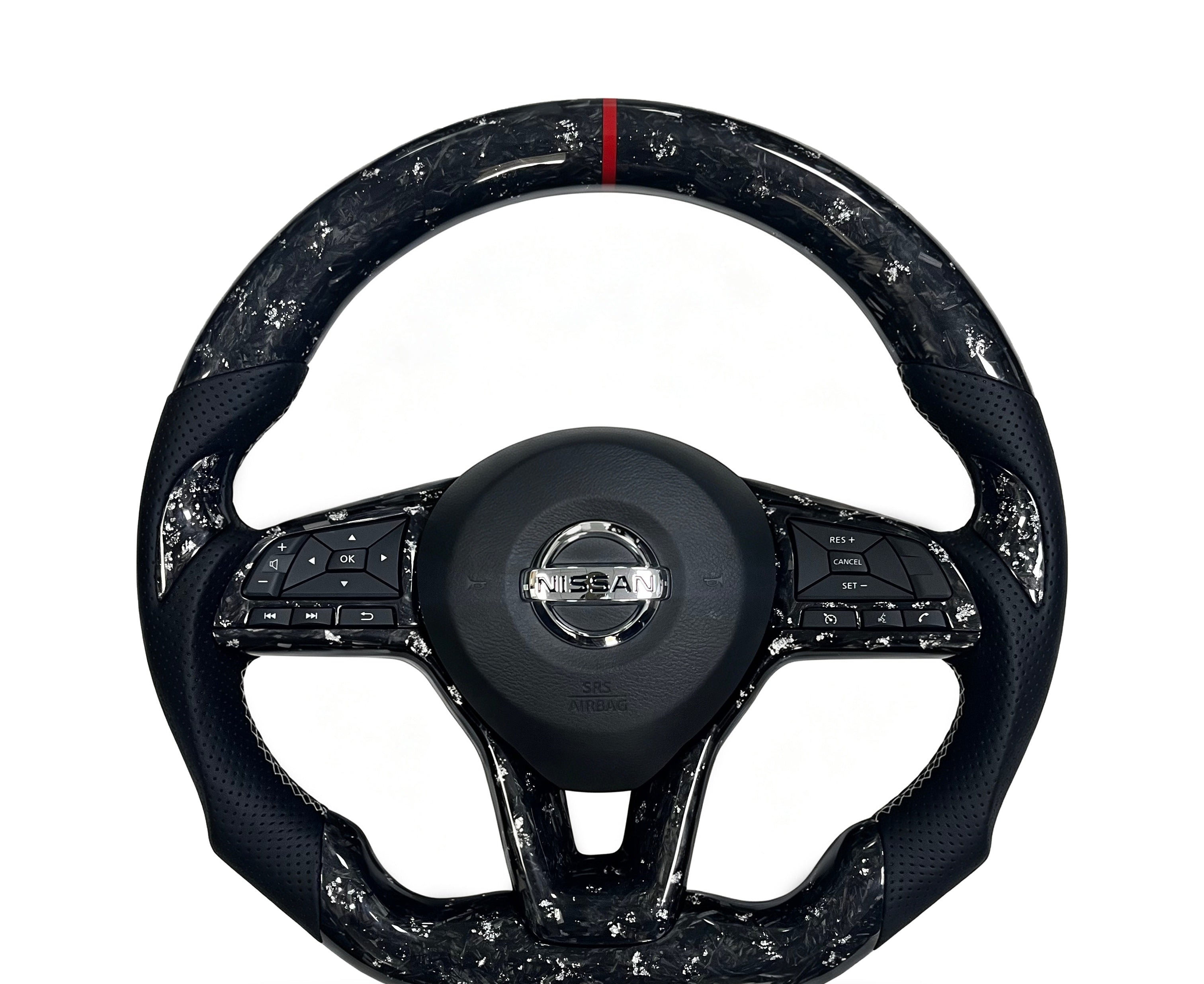 Nissan Forged Carbon Fibre & Perforated Leather Steering Wheel (Design 2) on a clean white background