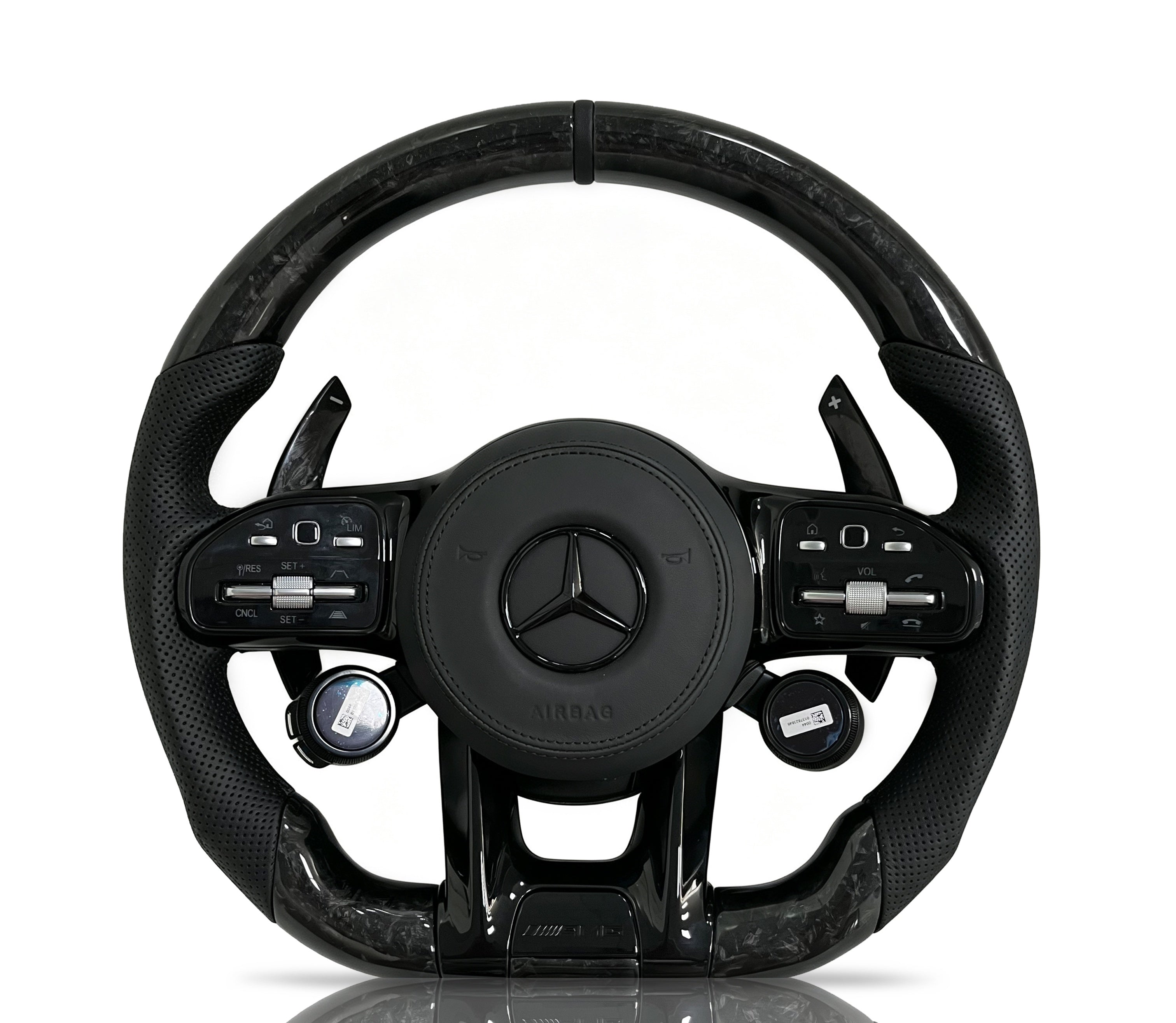 Mercedes-Benz Forged Carbon Fibre & Perforated Leather Steering Wheel (Design 07) on a clean white background