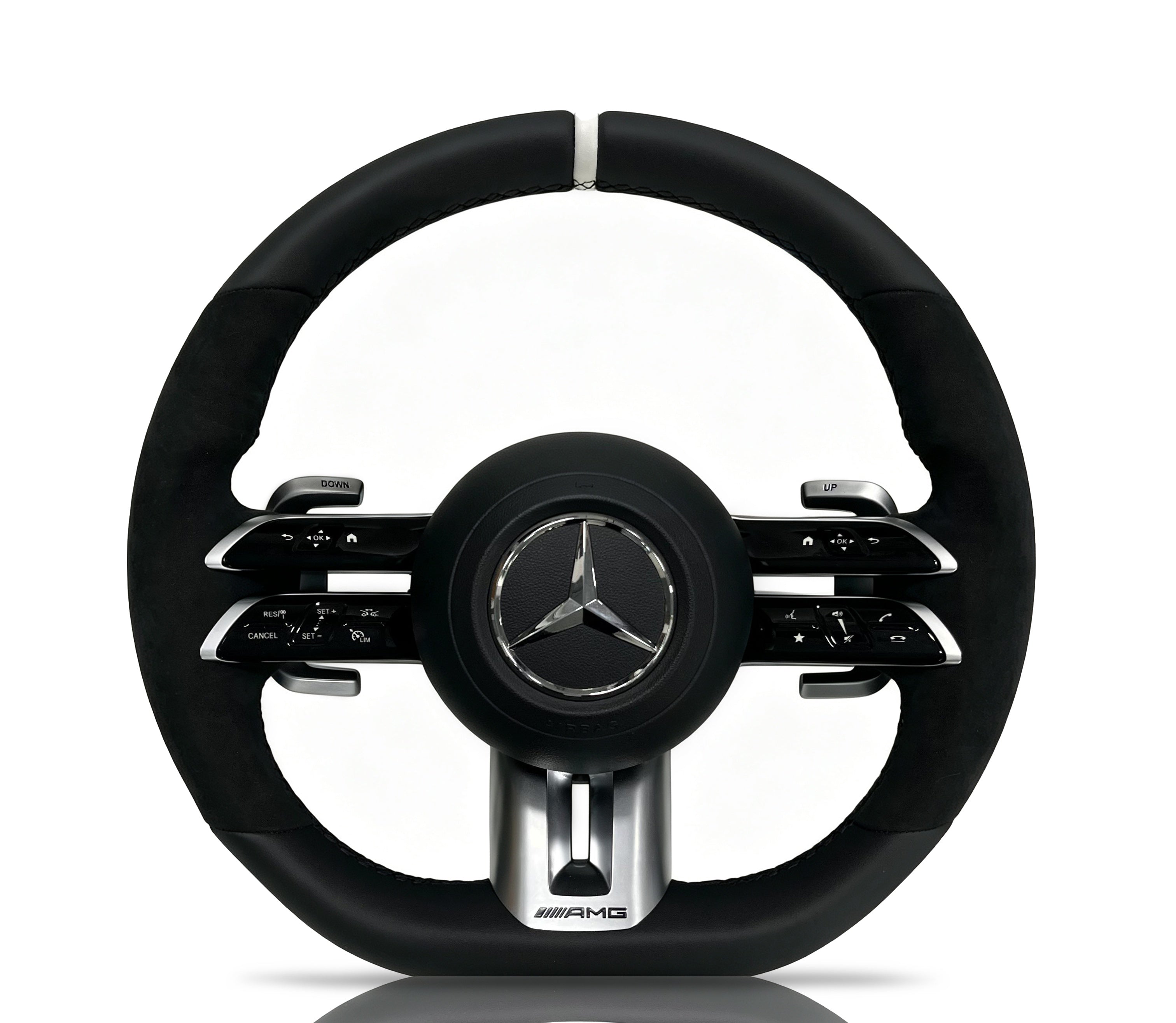 Mercedes-Benz Smooth Leather & Alcantara Steering Wheel (Design 35) on a clean white background