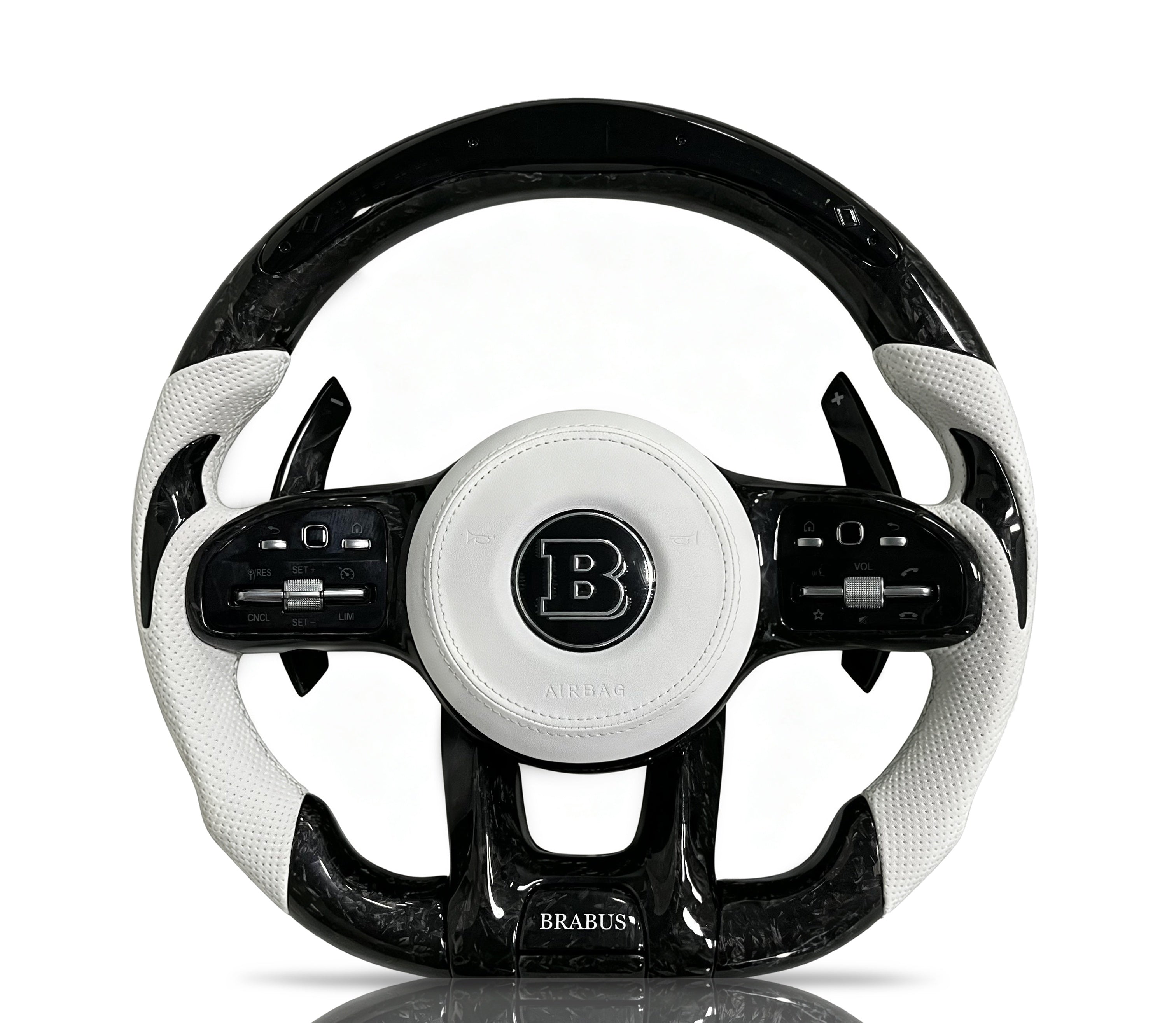 Mercedes-Benz Forged Carbon Fibre & Perforated Leather Steering Wheel (Design 38) on a clean white background
