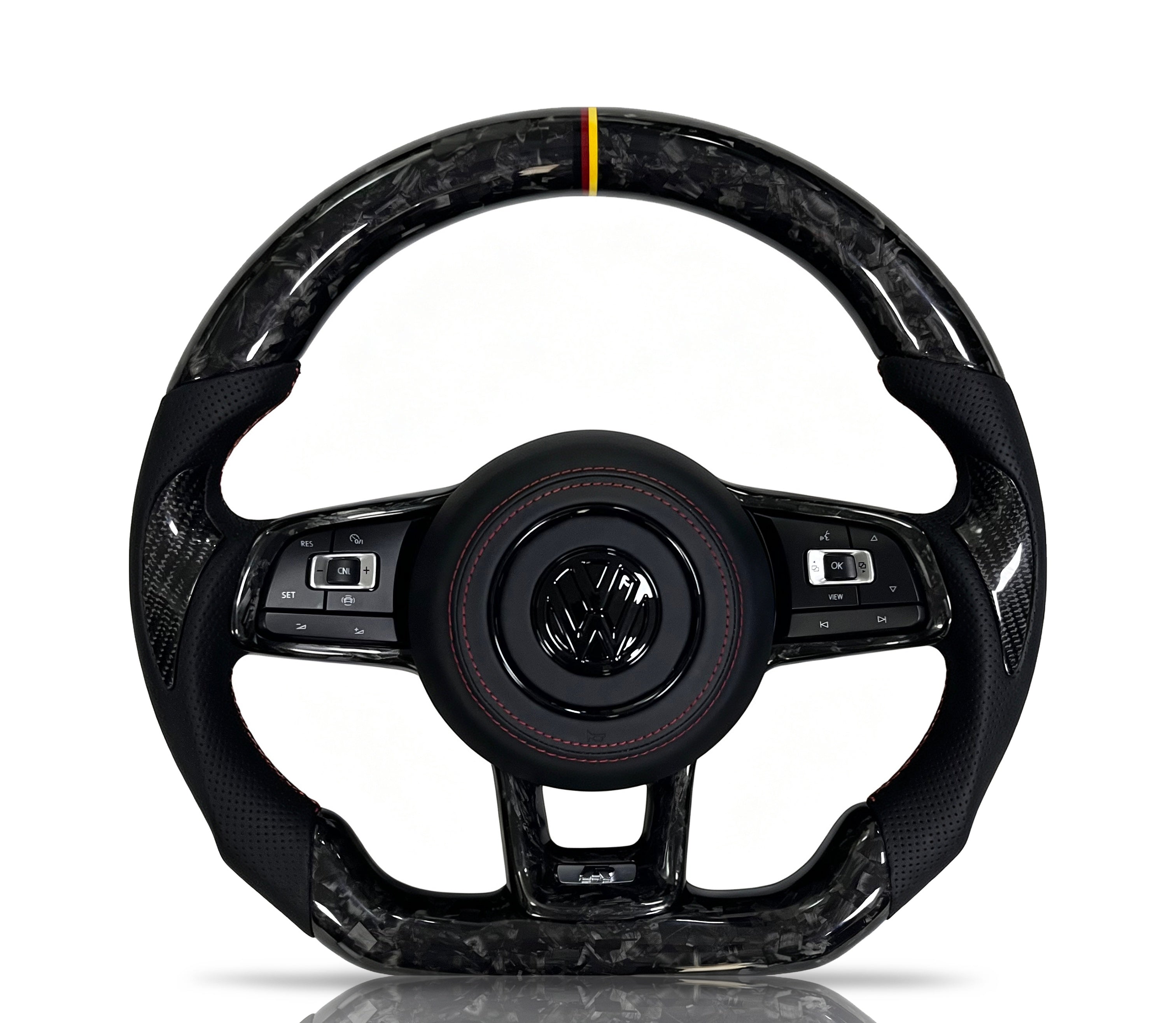 Volkswagen Golf Forged Carbon Fibre & Perforated Leather Steering Wheel (Design 1) on a clean white background