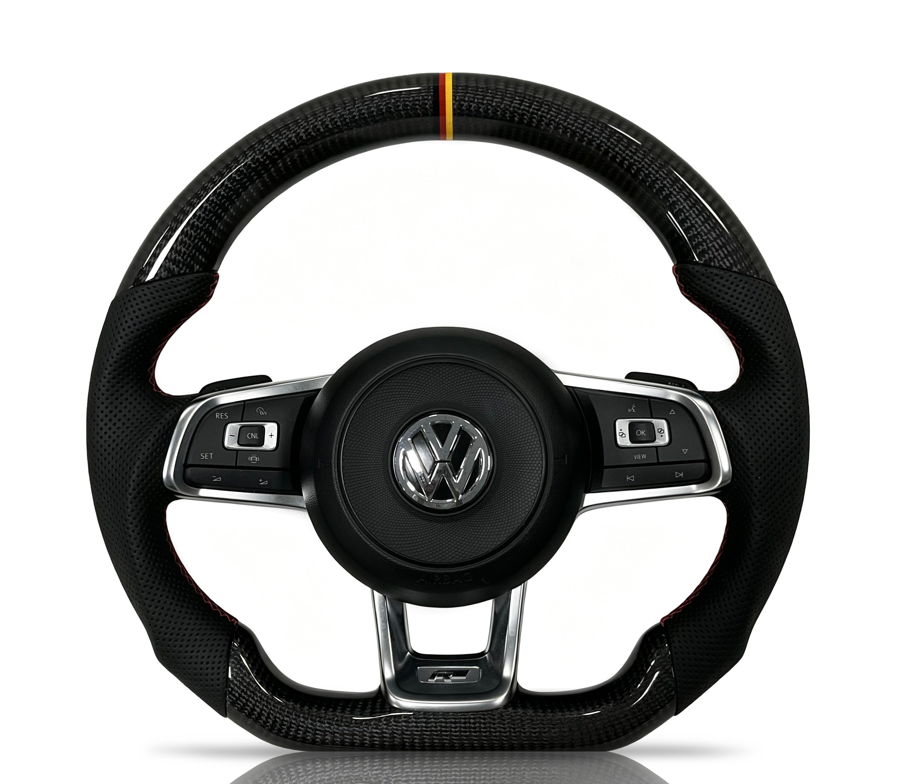 Volkswagen Golf Carbon Fibre & Perforated Leather Steering Wheel (Design 12) on a clean white background