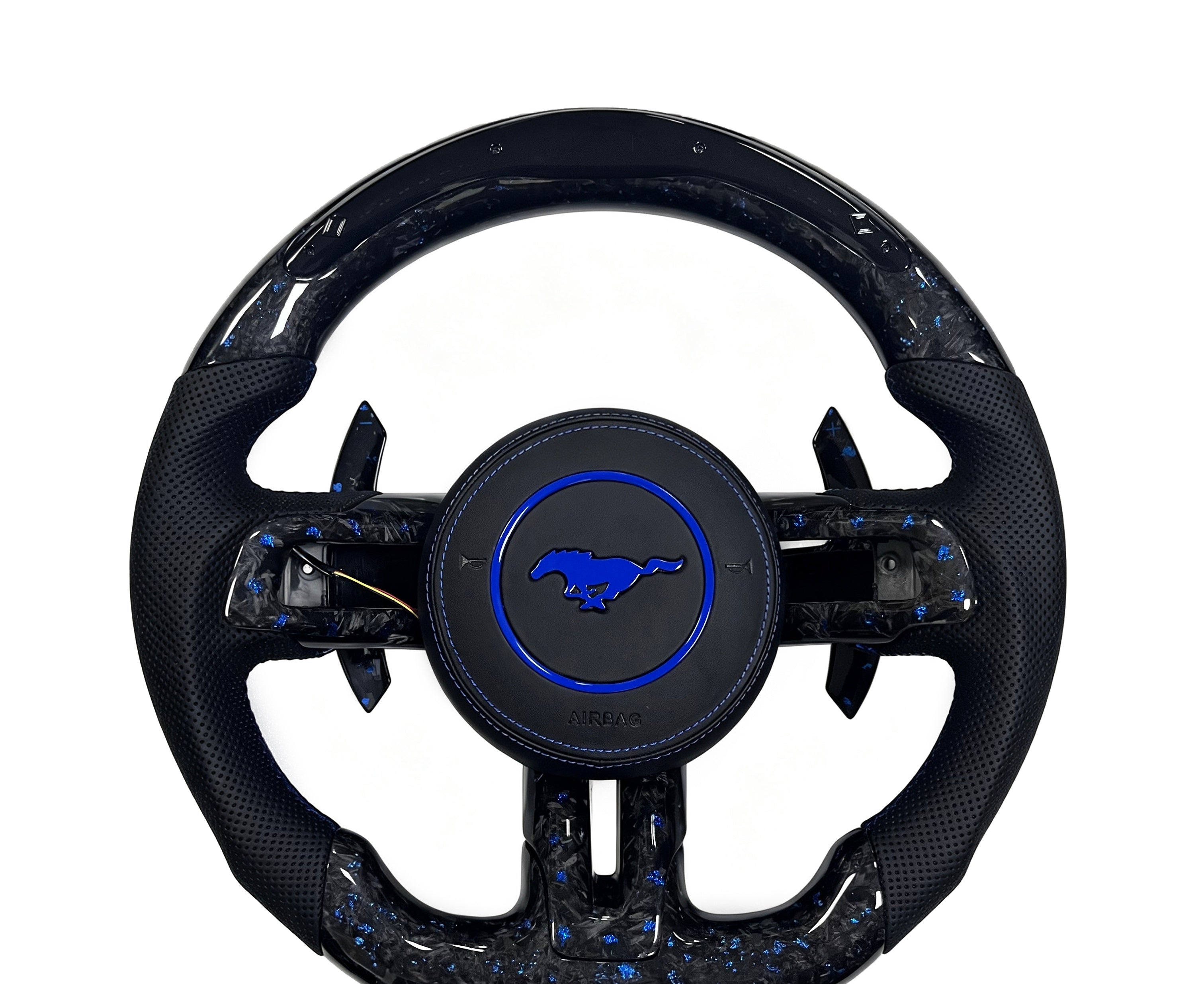 Ford Mustang Forged Carbon & Perforated Leather Steering Wheel (Design 13) on a clean white background