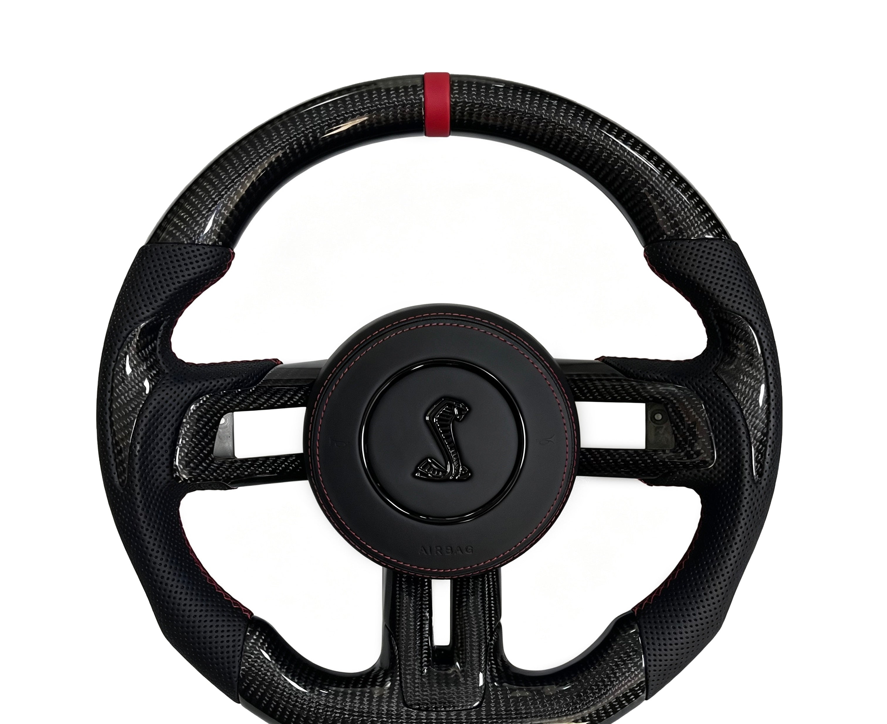 Mustang Mustang Carbon Fibre & Perforated Leather Steering Wheel (Design 14) on a clean white background