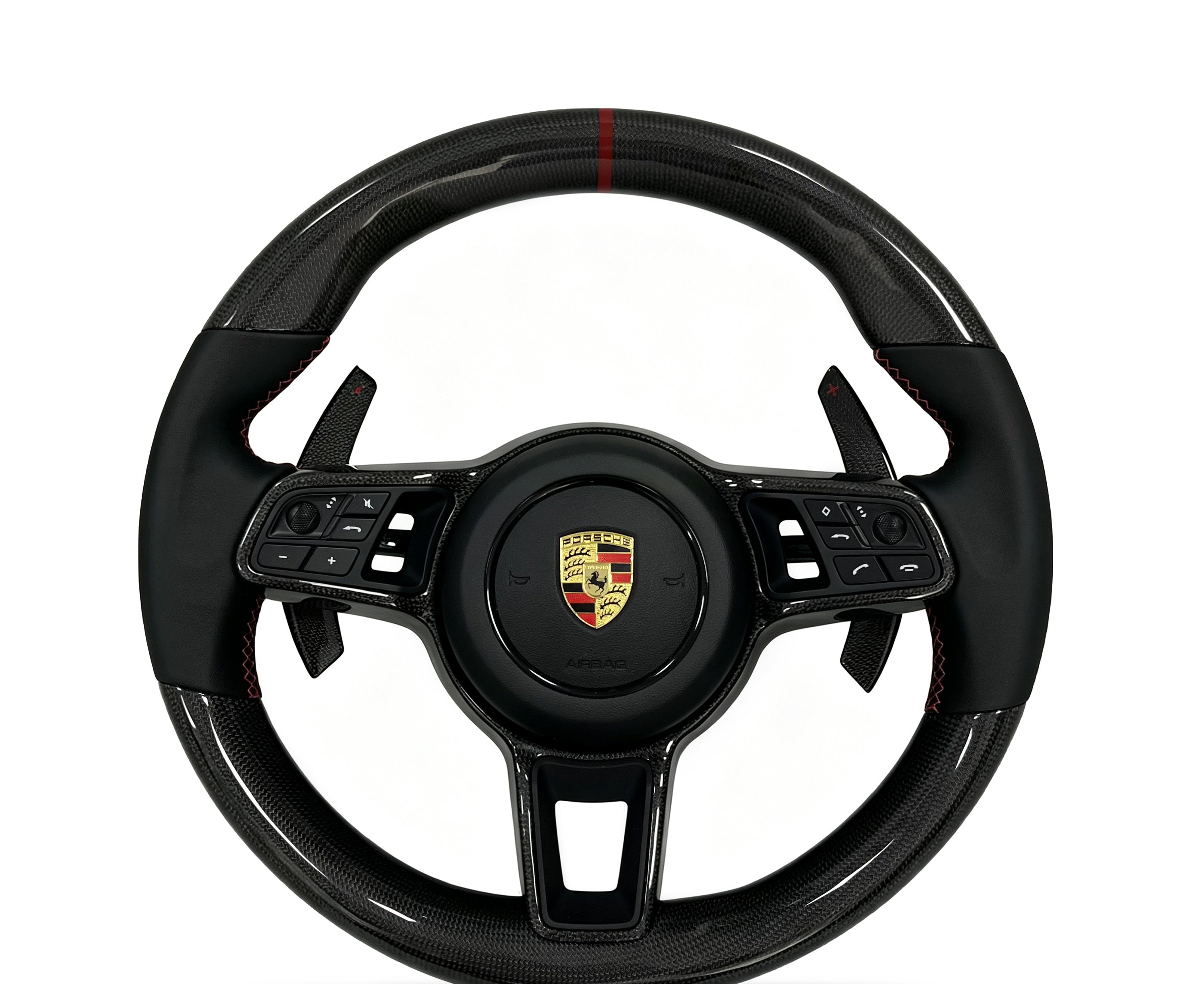 Porsche Carbon Fibre & Smooth Leather Steering Wheel (Design 5) on a clean white background