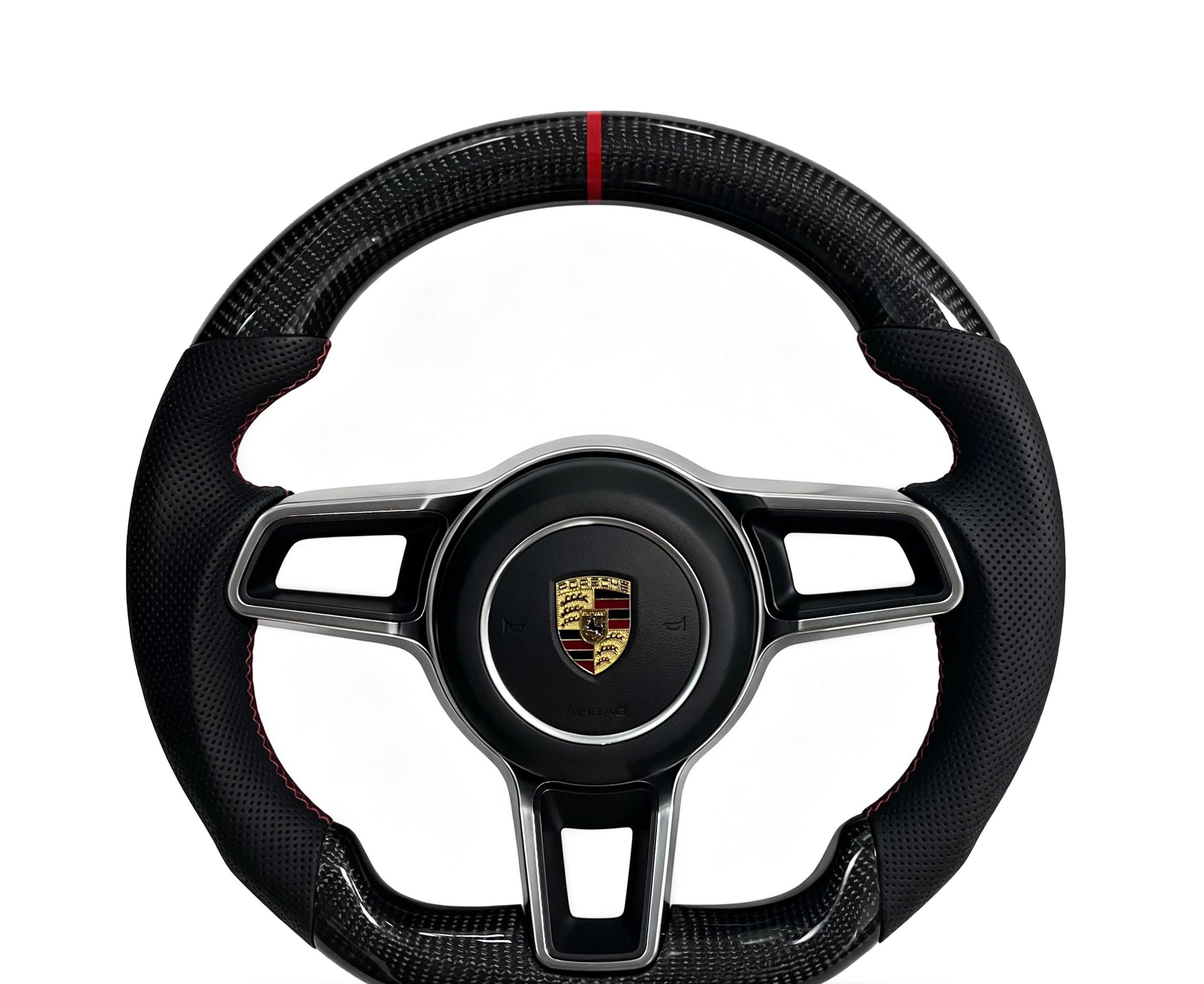 Porsche Carbon Fibre & Perforated Leather Steering Wheel (Design 10) on a clean white background