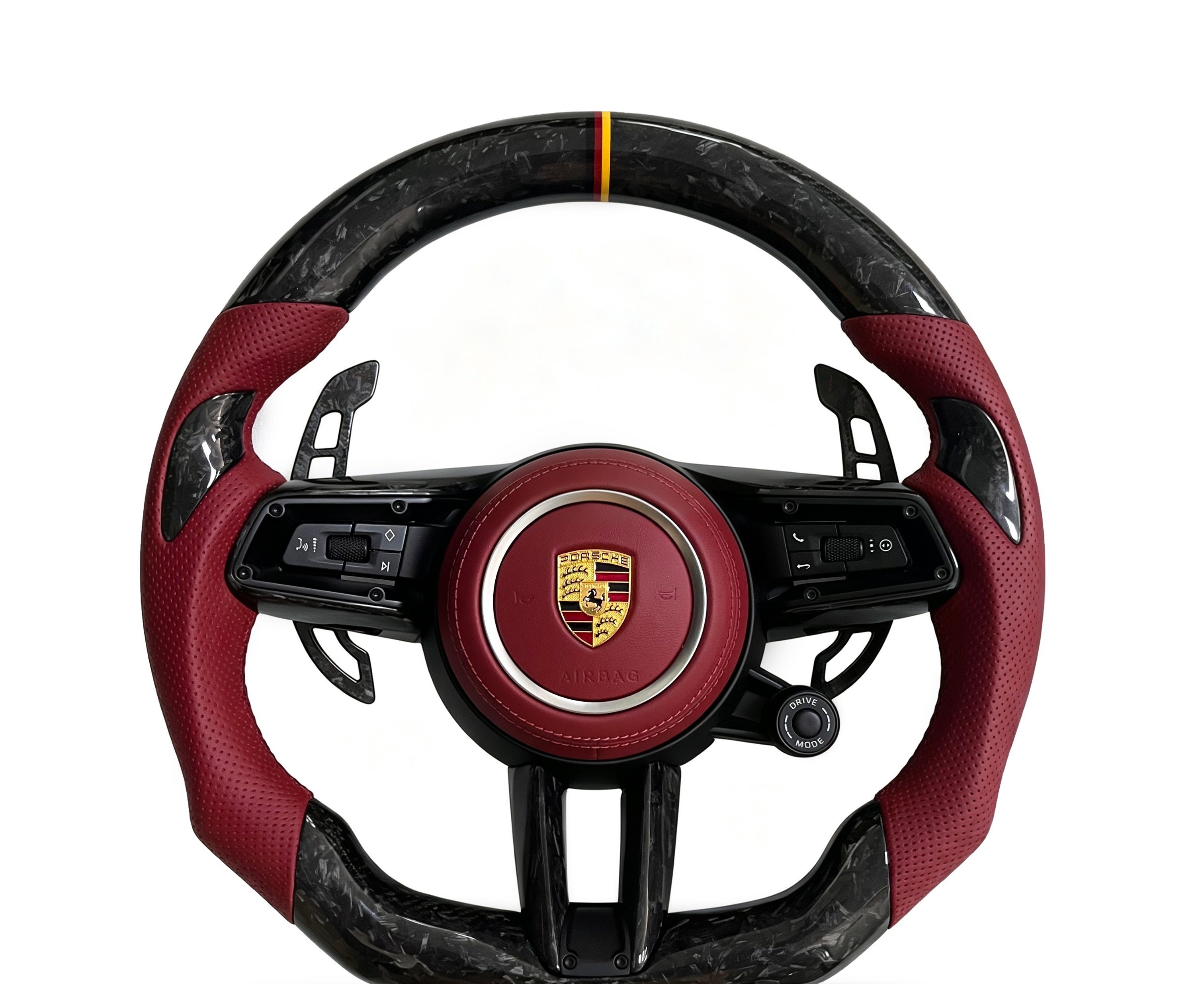 Porsche Forged Carbon Fibre & Perforated Leather Steering Wheel (Design 11) on a clean white background