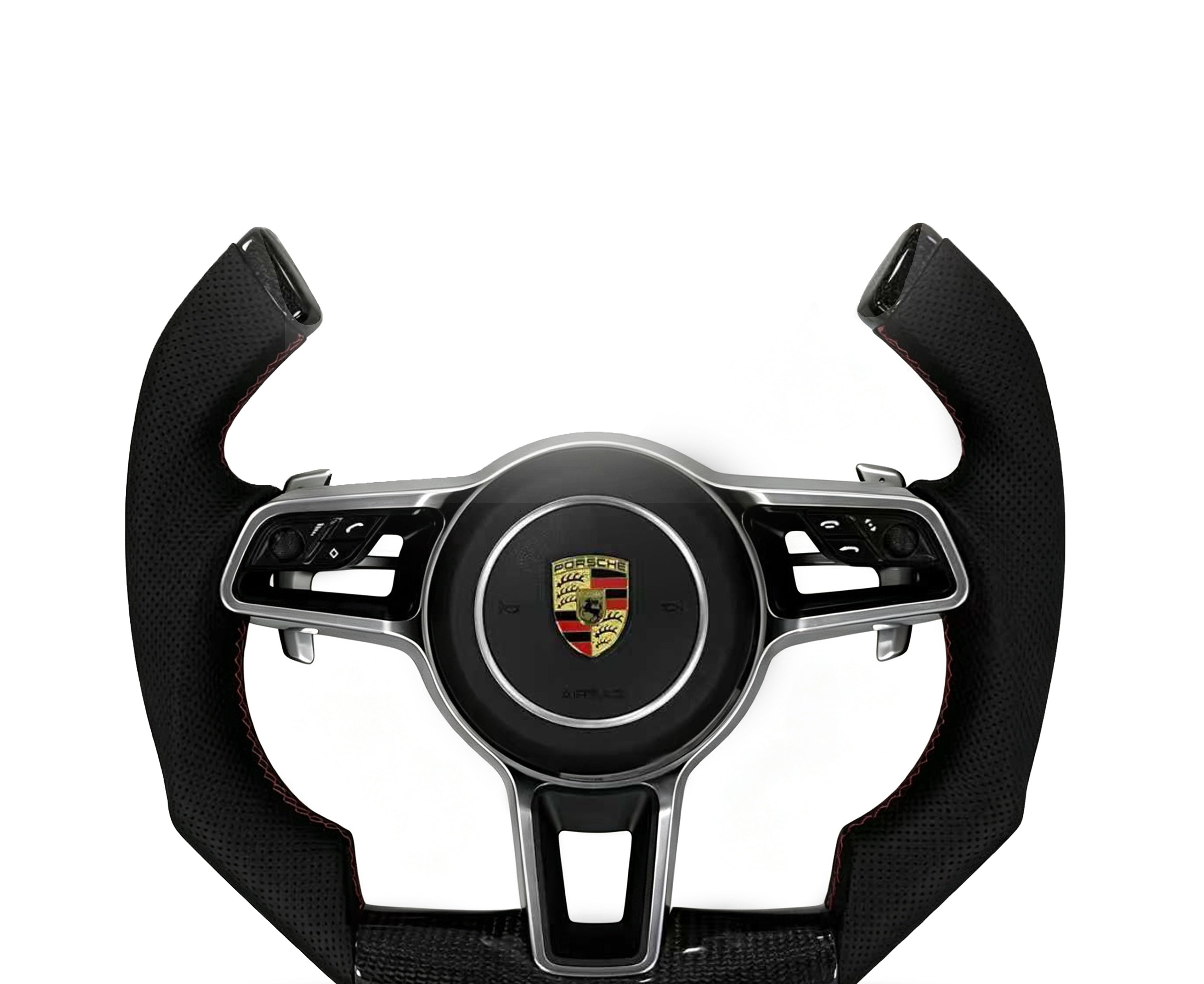 Porsche Carbon Fibre & Perforated Leather Steering Wheel (Design 12) on a clean white background
