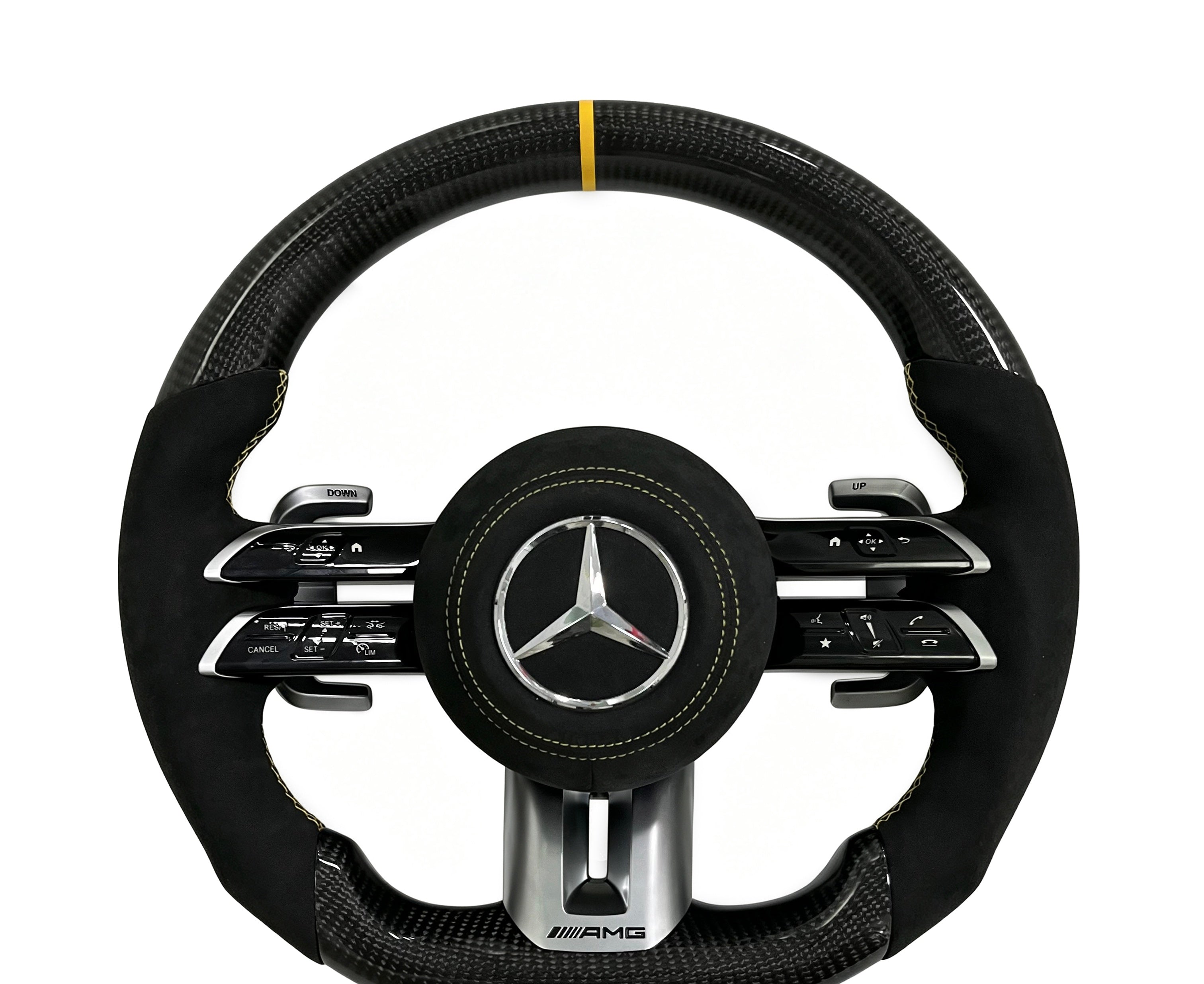 Mercedes-Benz Carbon Fibre & Alcantara Steering Wheel (Design 28) on a clean white background