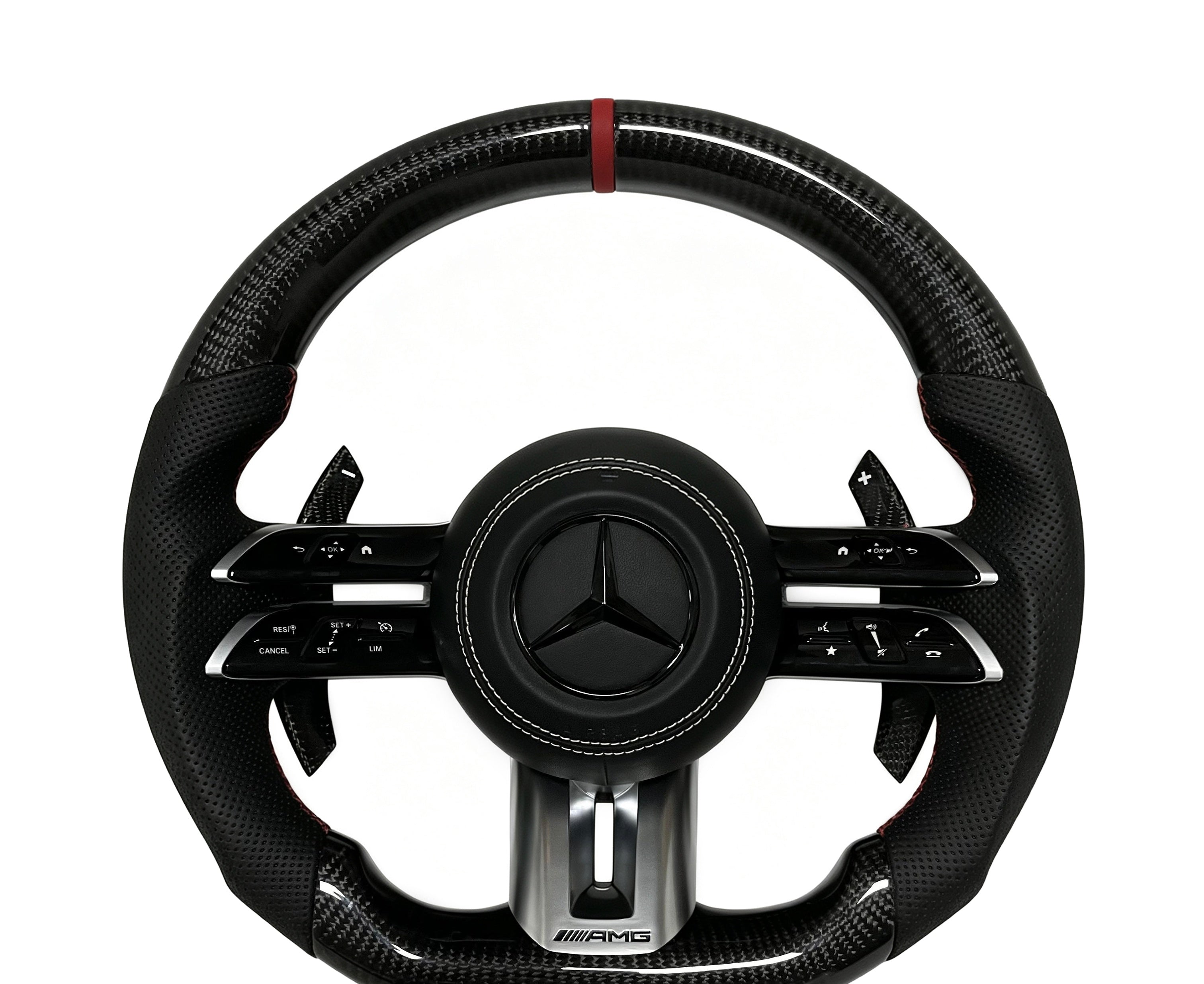 Mercedes-Benz Carbon Fibre & Perforated Leather Steering Wheel (Design 7) II on a clean white background