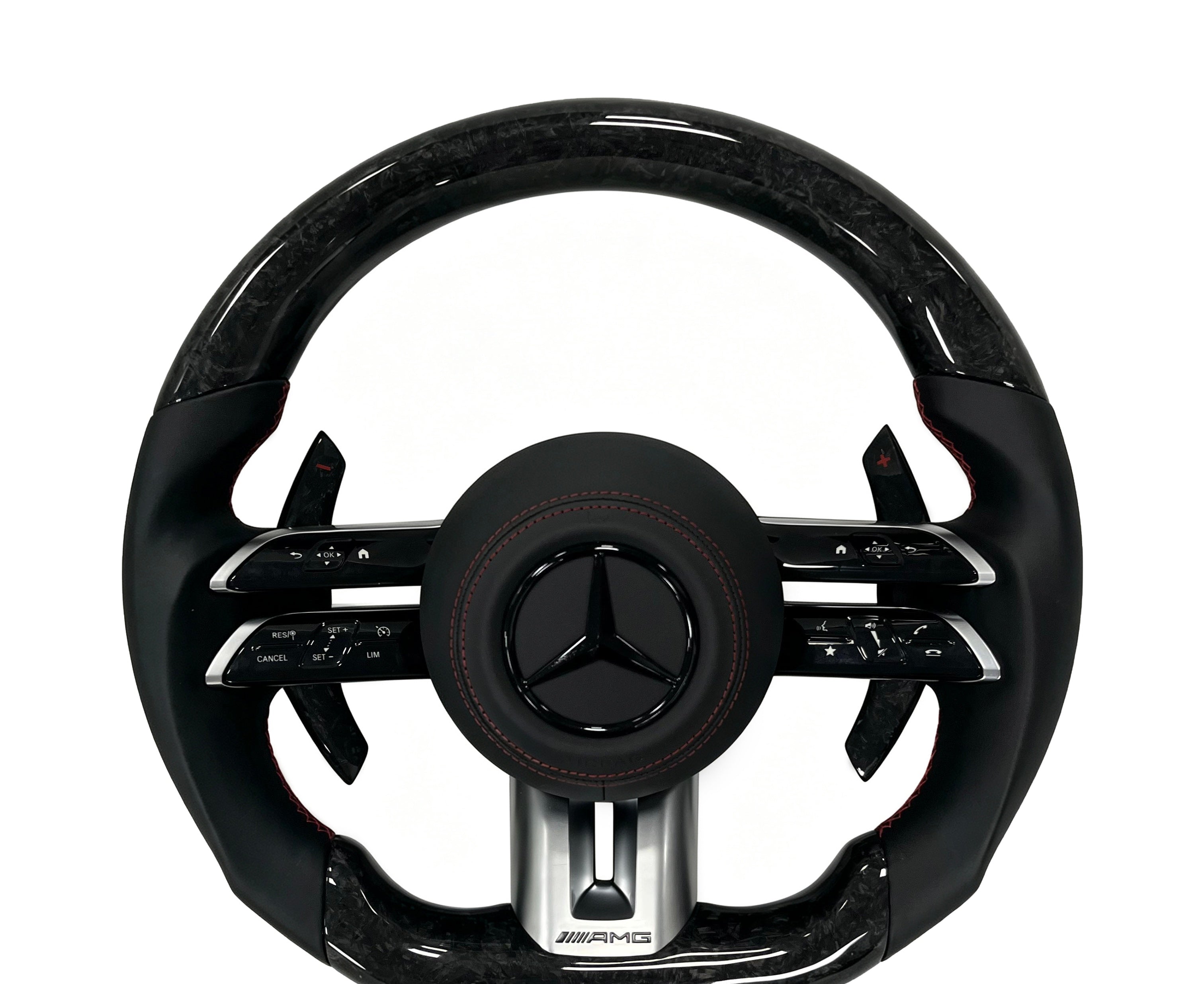 Mercedes-Benz Forged Carbon Fibre & Smooth Leather Steering Wheel (Design 8) on a clean white background