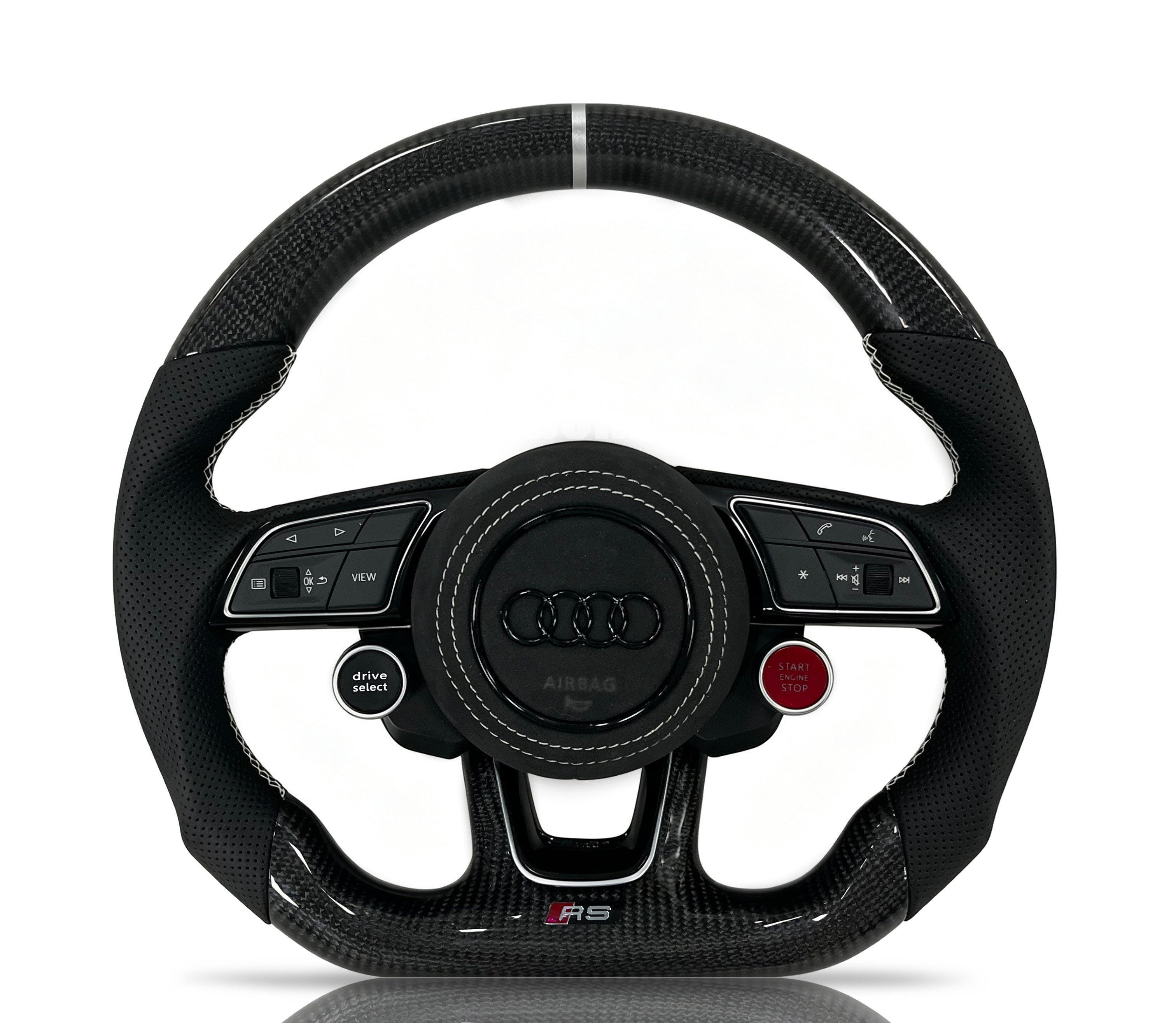 Audi Carbon Fibre & Perforated Leather Steering Wheel (Design 19) on a clean white background
