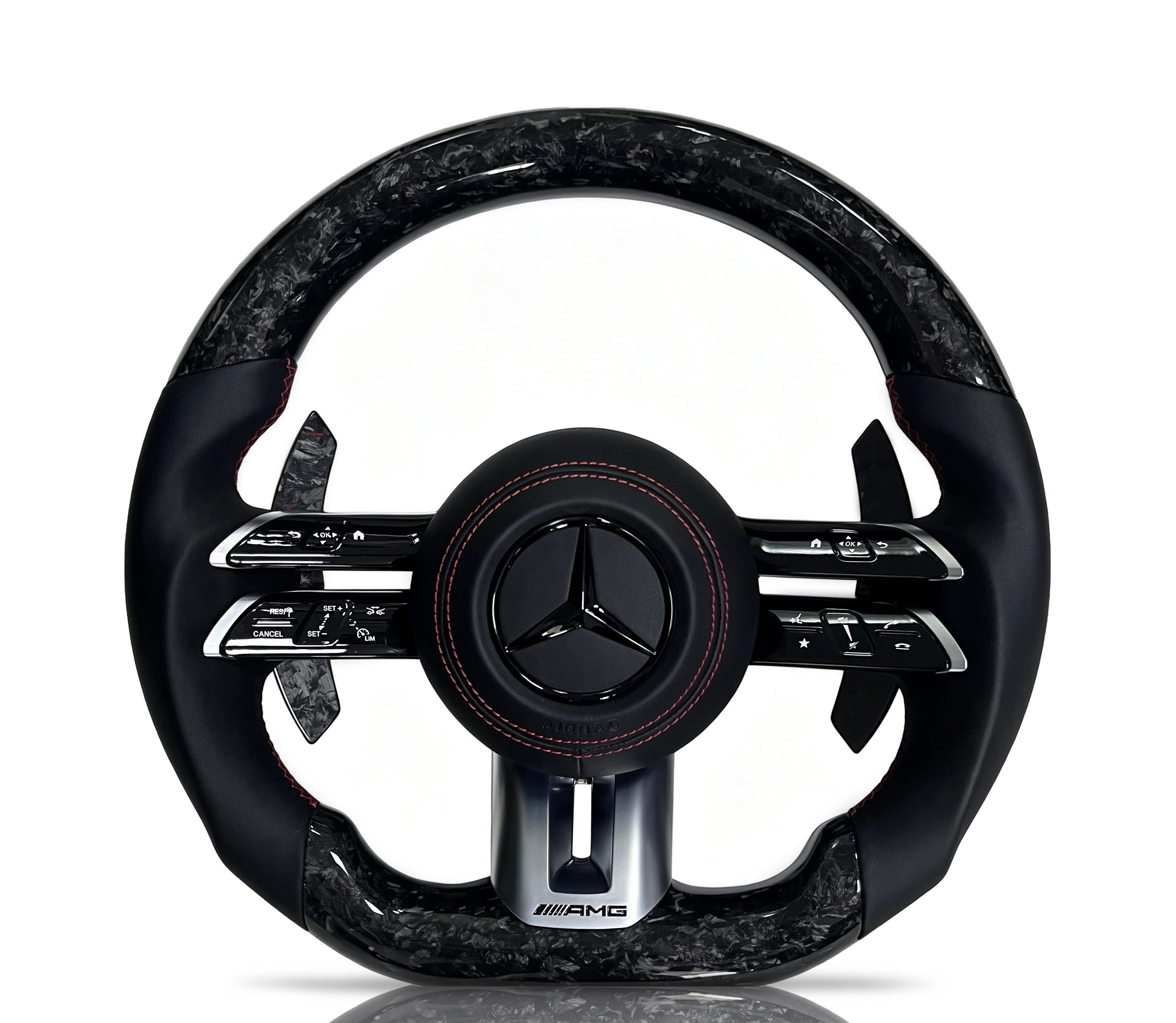 Mercedes-Benz Forged Carbon Fibre & Perforated Leather Steering Wheel (Design 52) on a clean white background