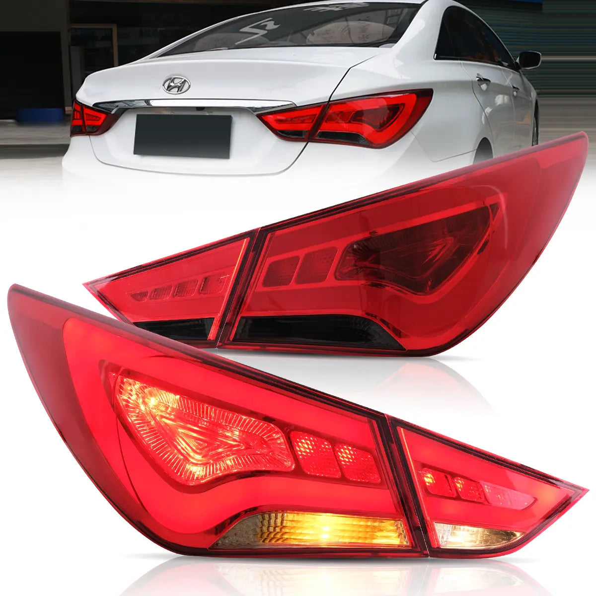 LED Tail Lights for Hyundai Sonata 2011-2014 - Red/Clear Lens