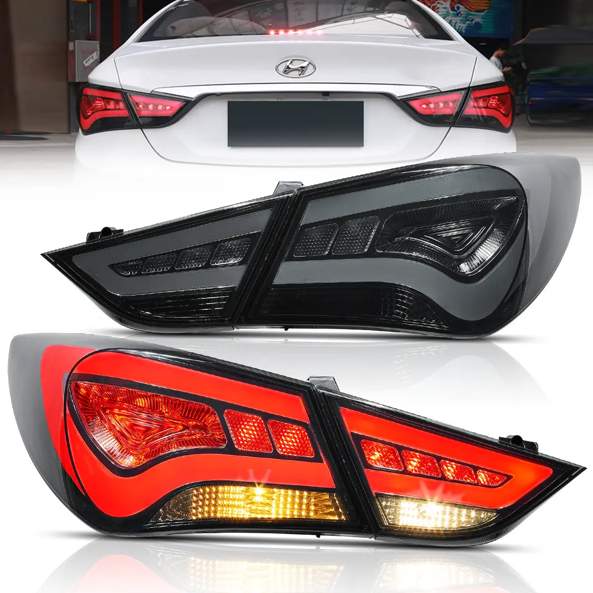 LED Tail Lights for Hyundai Sonata 2011-2014 - Red/Clear Lens