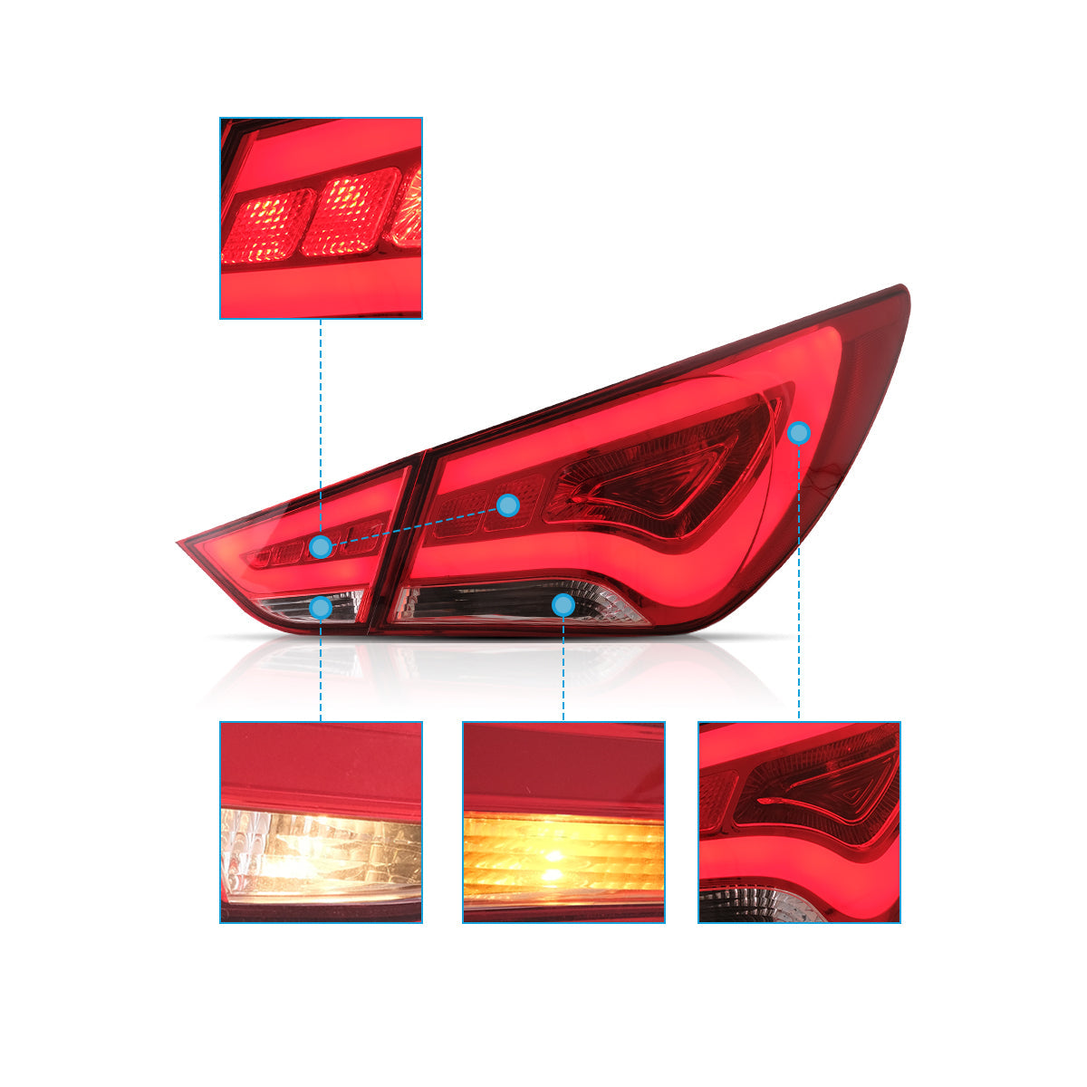 LED Tail Lights for Hyundai Sonata 2011-2014 - Red/Clear Lens