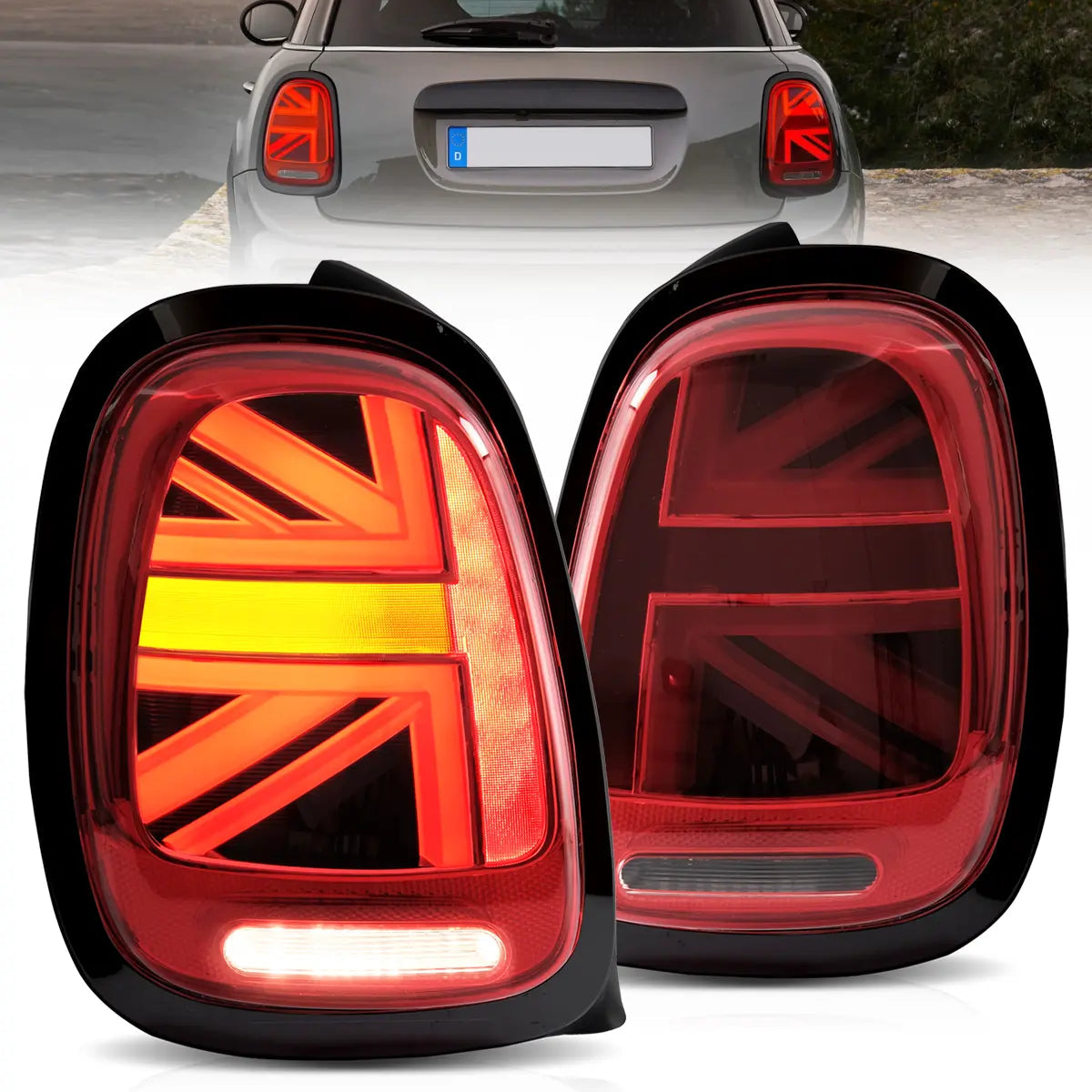 LED Tail Lights for 2014-2019 Mini Cooper Hatch F55 F56 F57 - Red Lens w/ Black trim