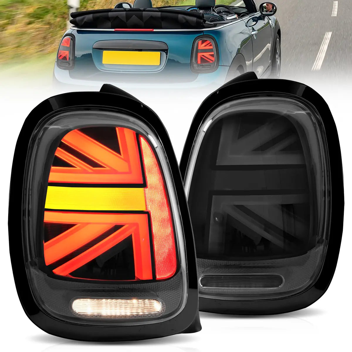LED Tail Lights for 2014-2019 Mini Cooper Hatch F55 F56 F57 - Red Lens w/ Black trim