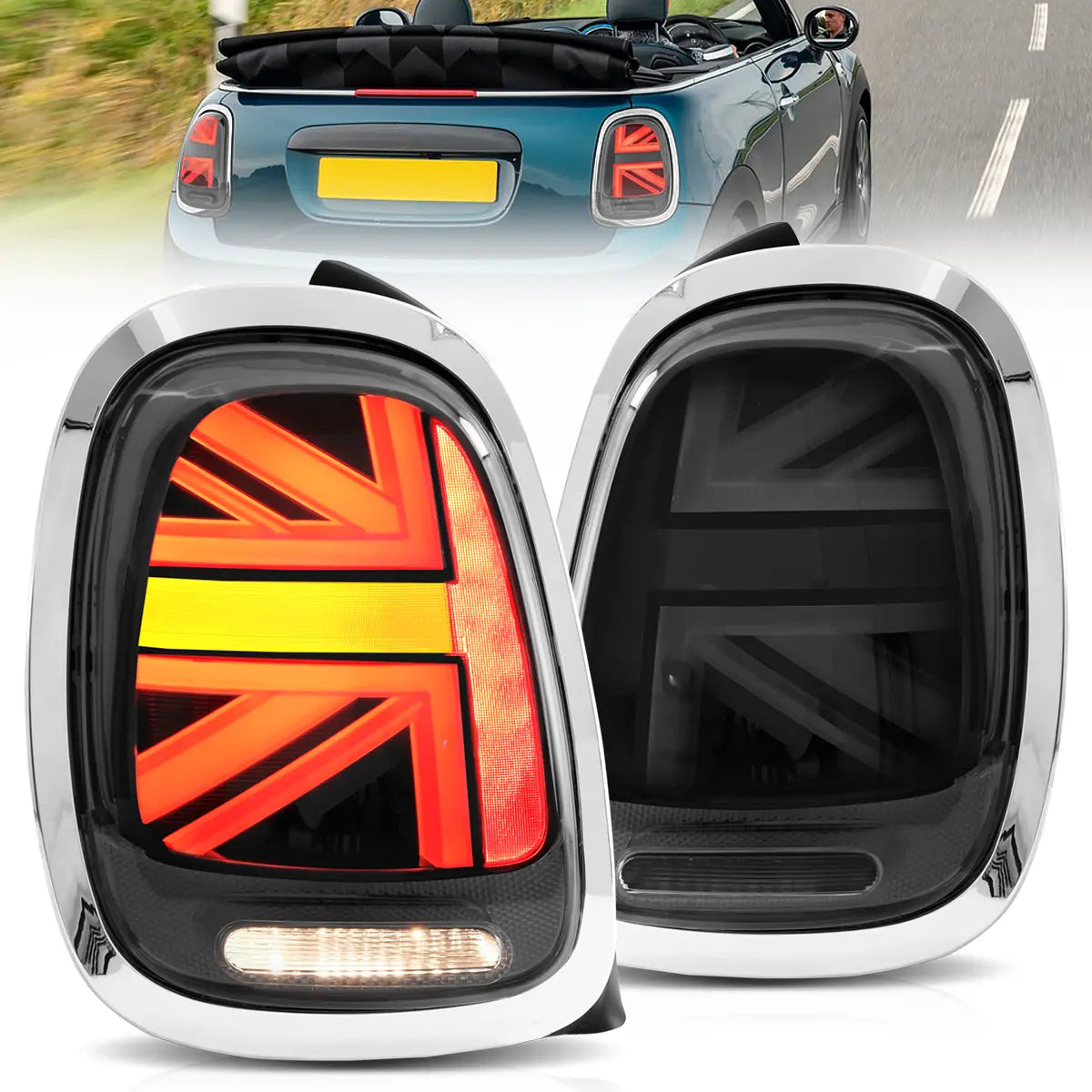 LED Tail Lights for 2014-2019 Mini Cooper Hatch F55 F56 F57 - Red Lens w/ Black trim