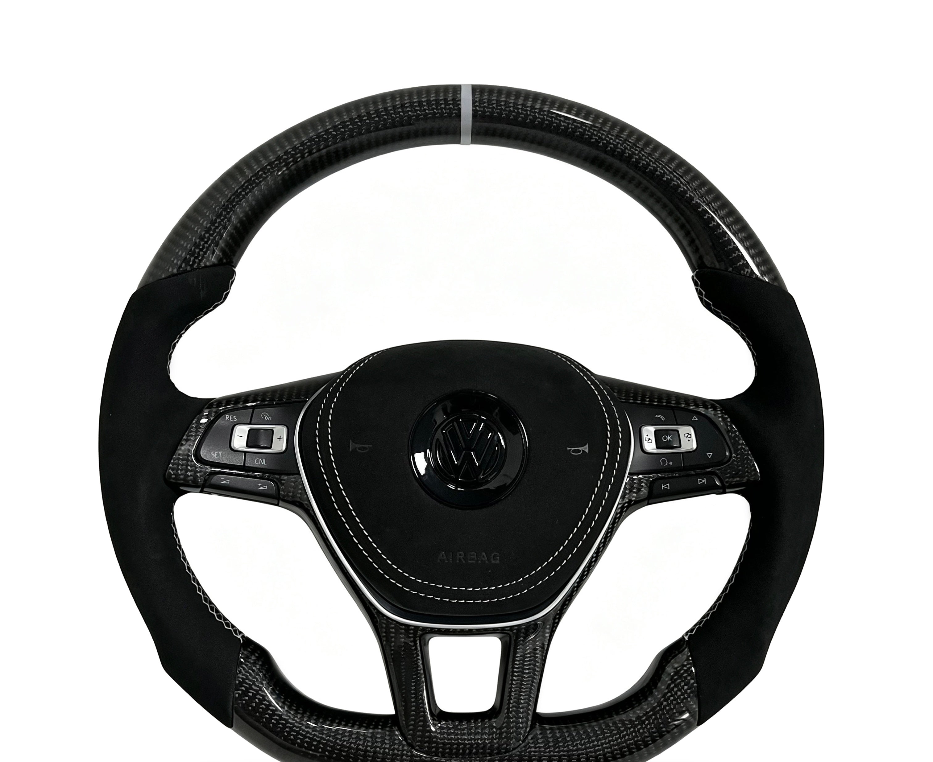 Volkswagen Golf Carbon Fibre & Alcantara Steering Wheel (Design 02) on a clean white background