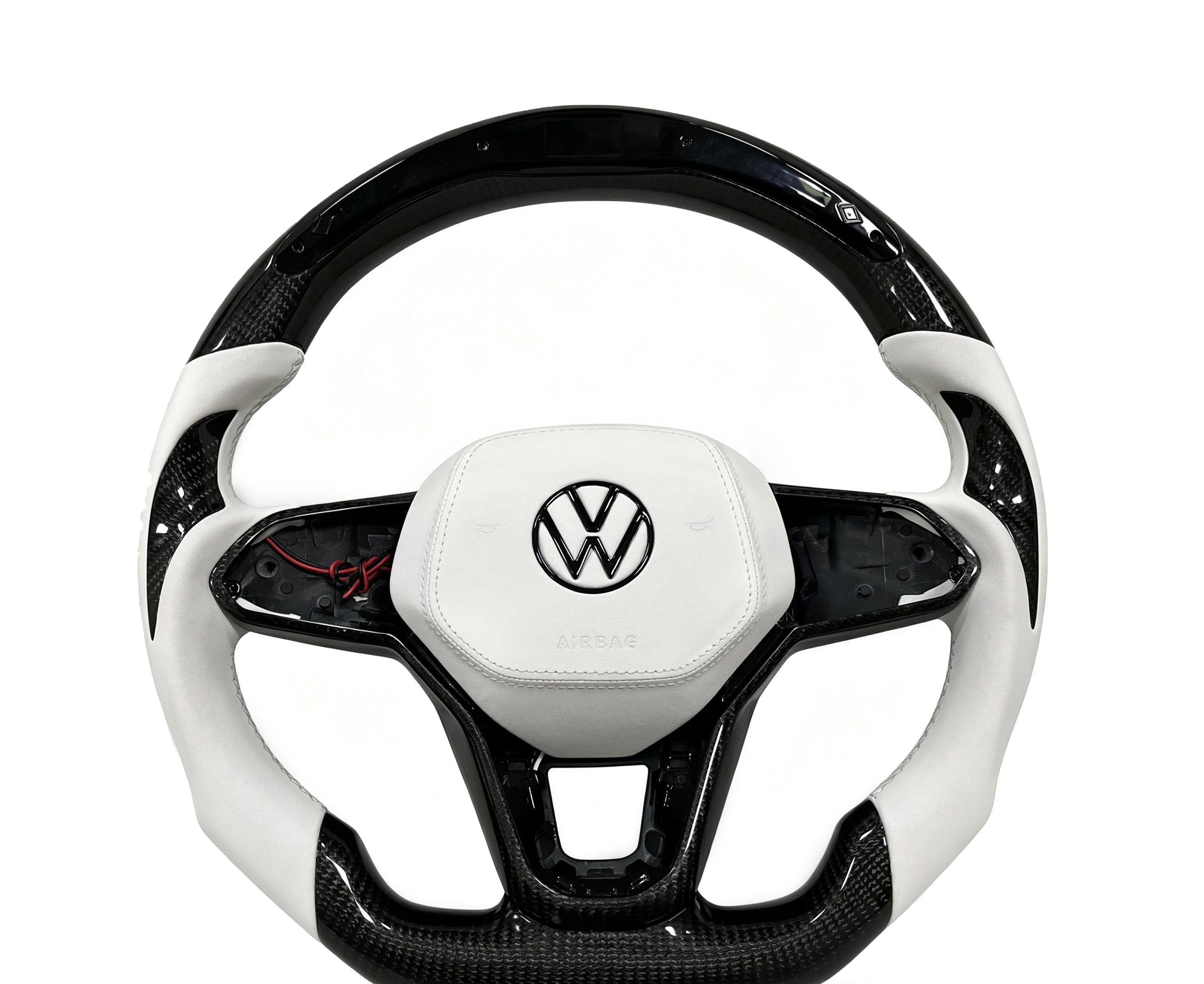 Volkswagen Golf Carbon Fibre & Smooth Leather Steering Wheel (Design 07) on a clean white background