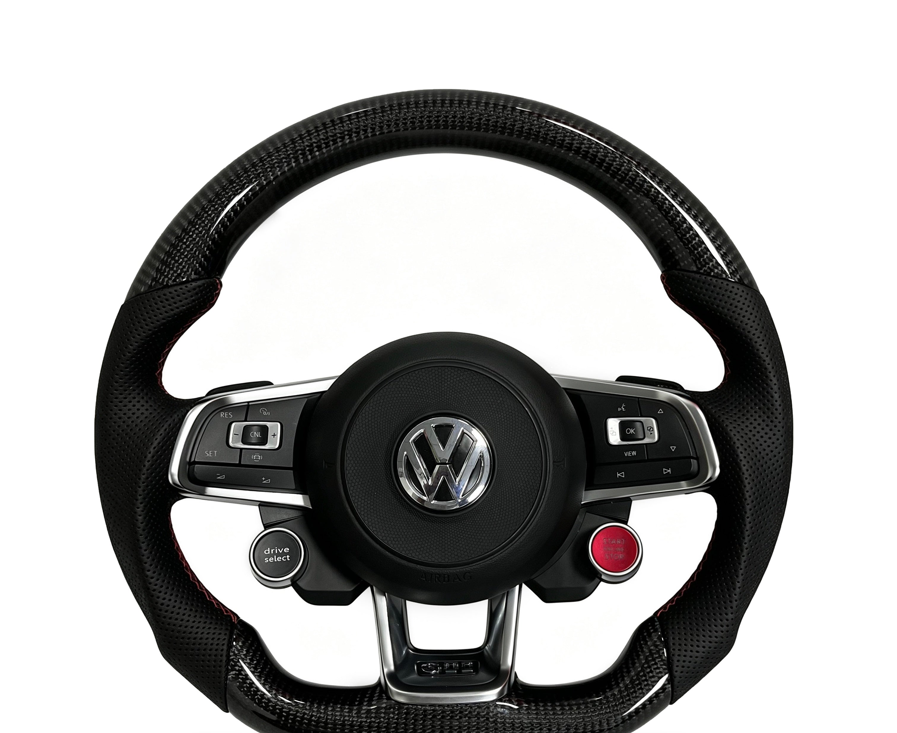 Volkswagen Golf Carbon Fibre & Perforated Leather Steering Wheel (Design 11) on a clean white background