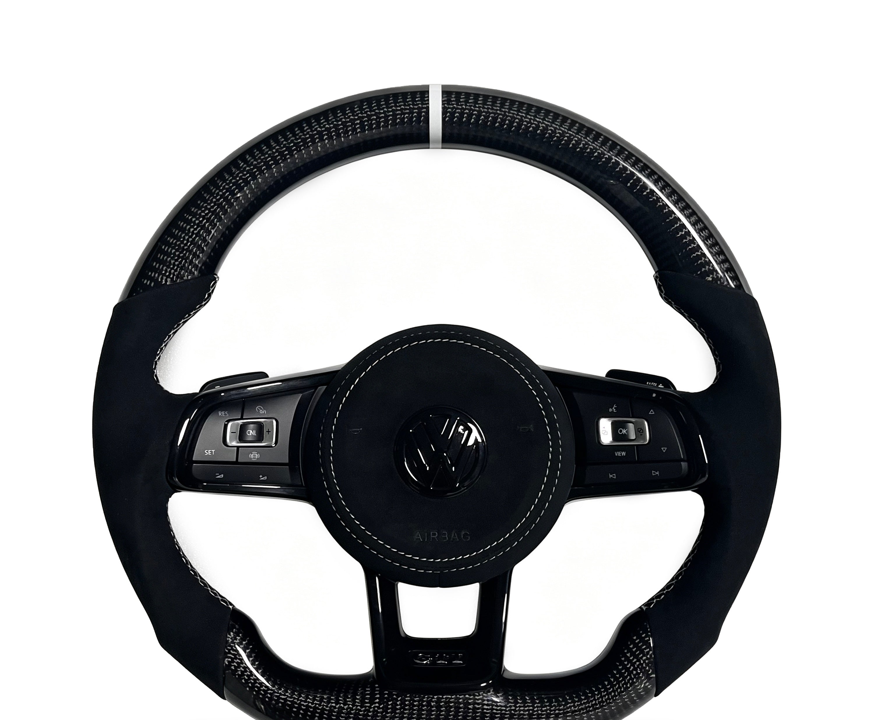 Volkswagen Golf Carbon Fibre & Alcantara Steering Wheel (Design 22) on a clean white background