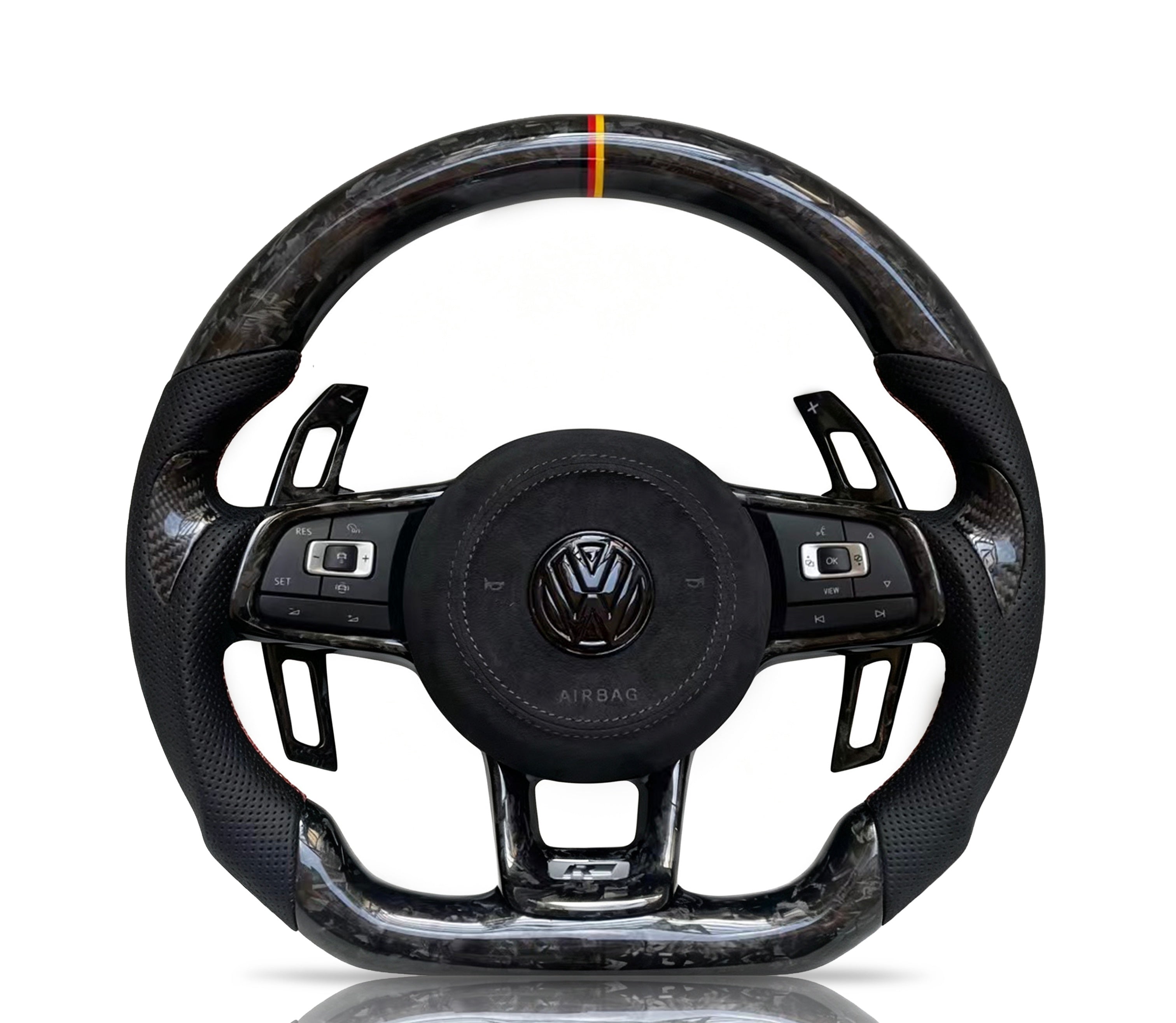 Volkswagen Golf Forged Carbon Fibre & Perforated Leather Steering Wheel (Design 35) on a clean white background