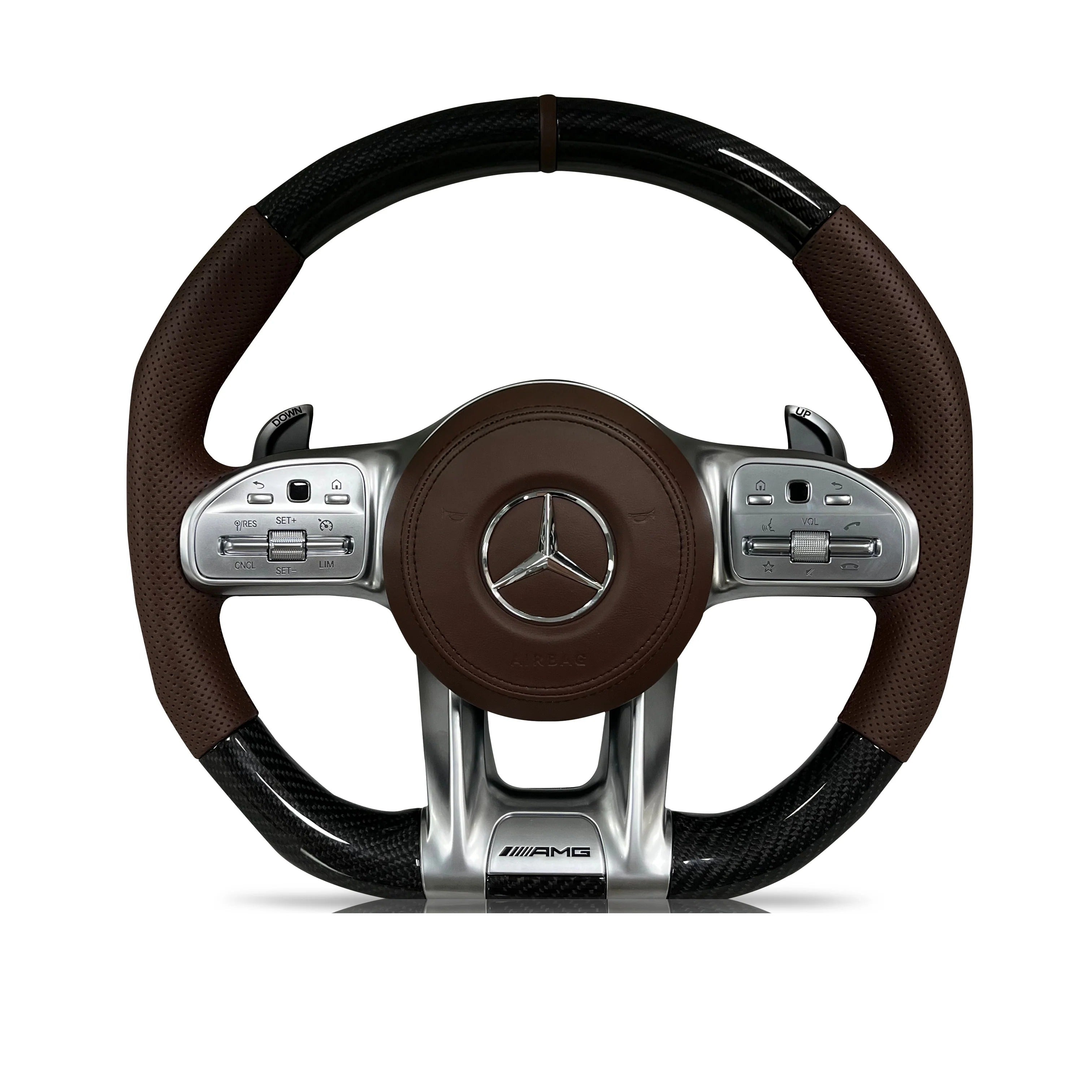 Steering wheel on a clean white background