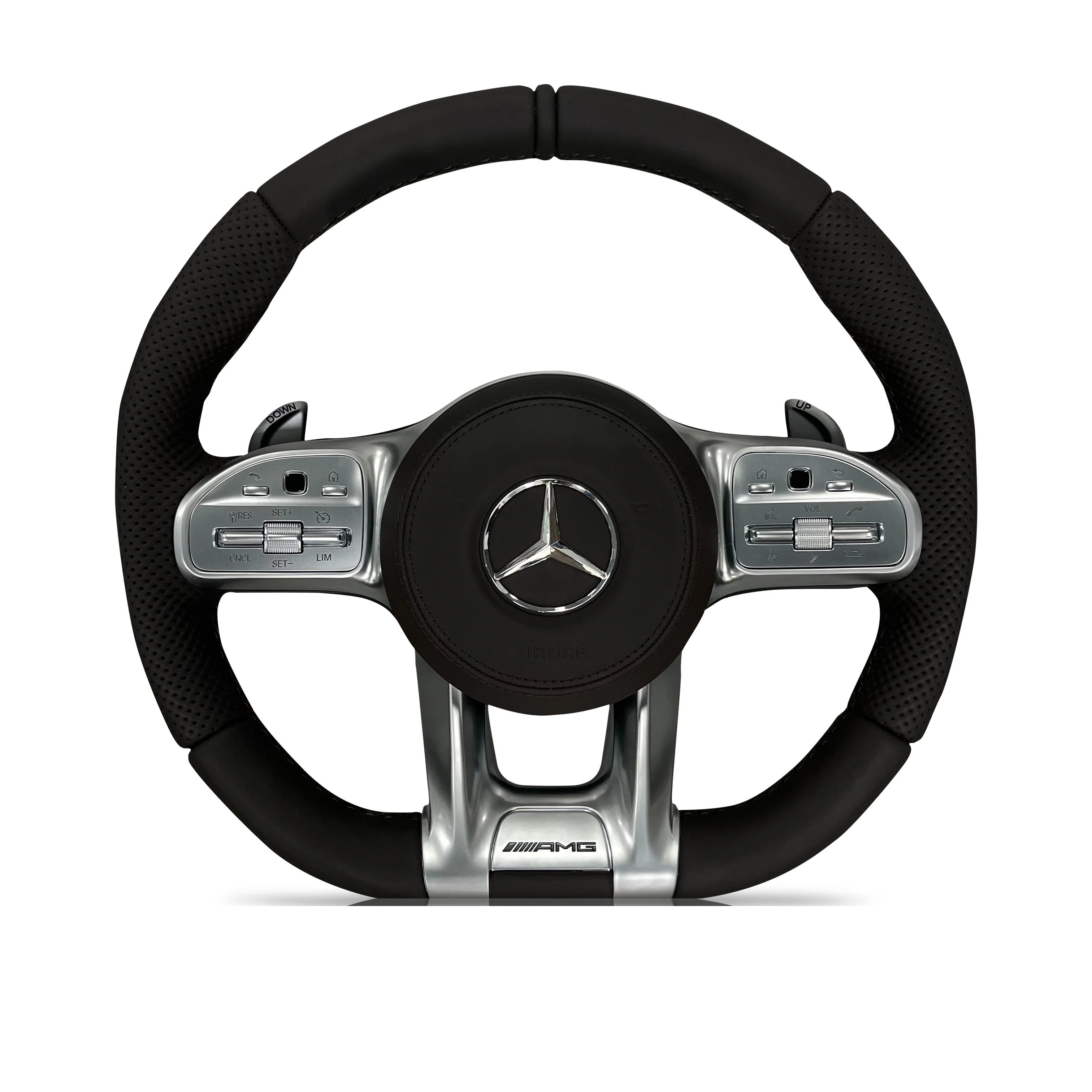 Steering wheel on a clean white background
