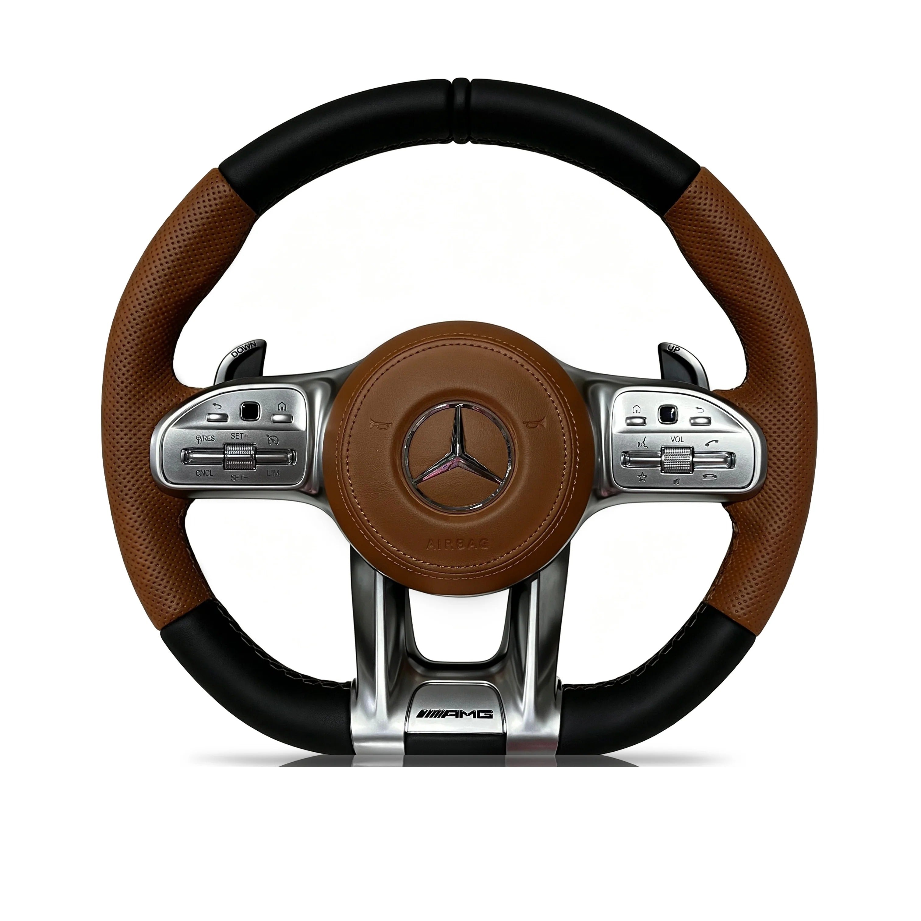 Steering wheel on a clean white background